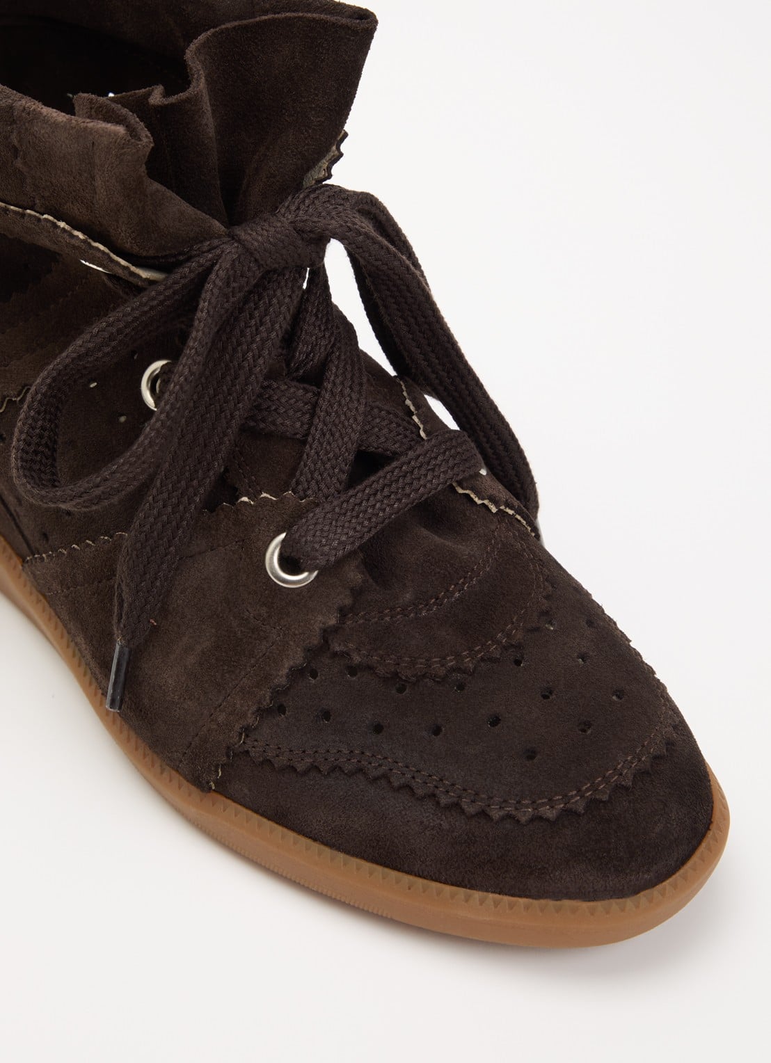 Isabel Marant Bobby sneakerwedge van kalfssuéde  - detail 5 chocoladebruin