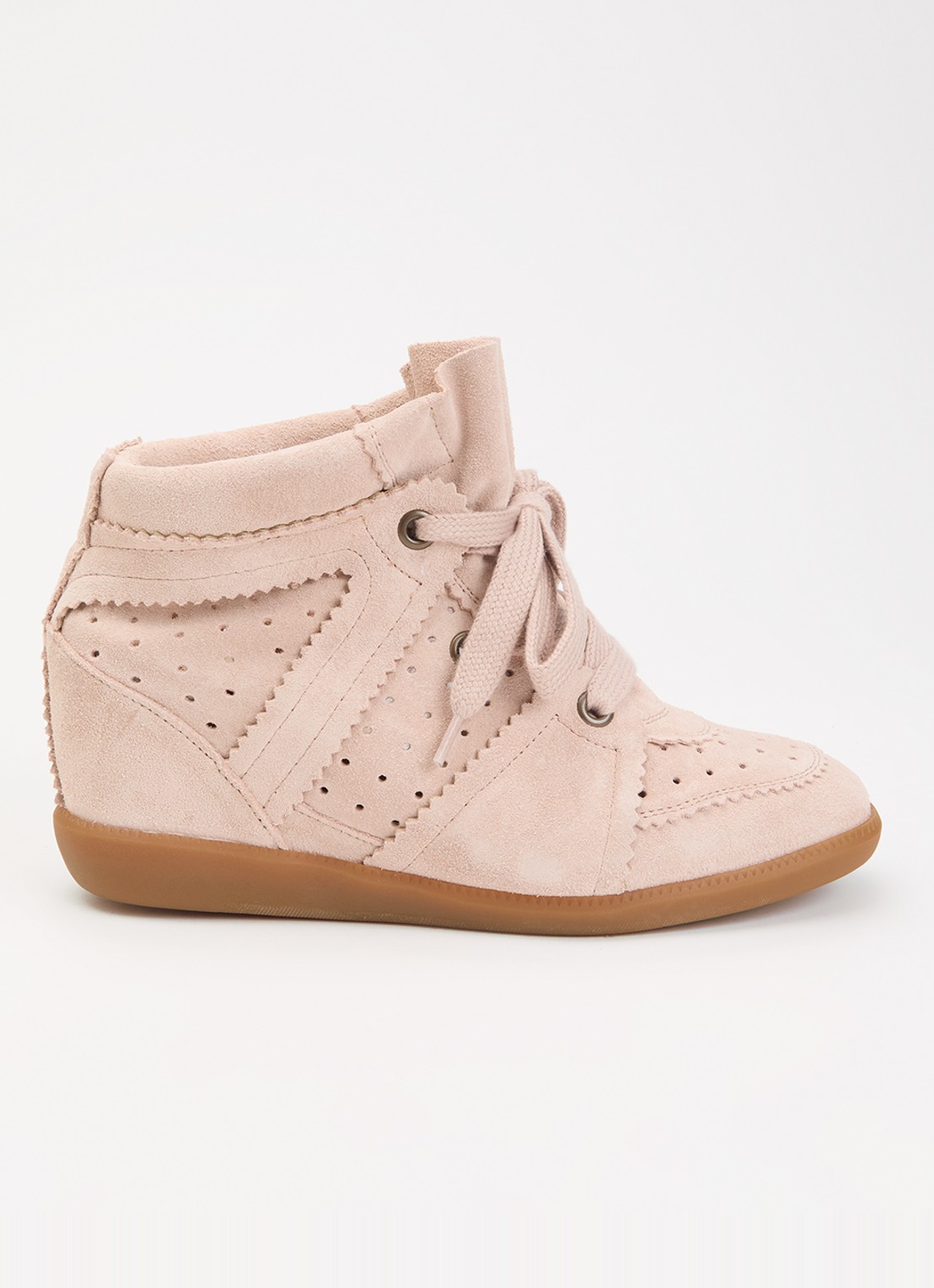 Isabel Marant Bobby sneakerwedge van suède - voorkant 4 lichtroze