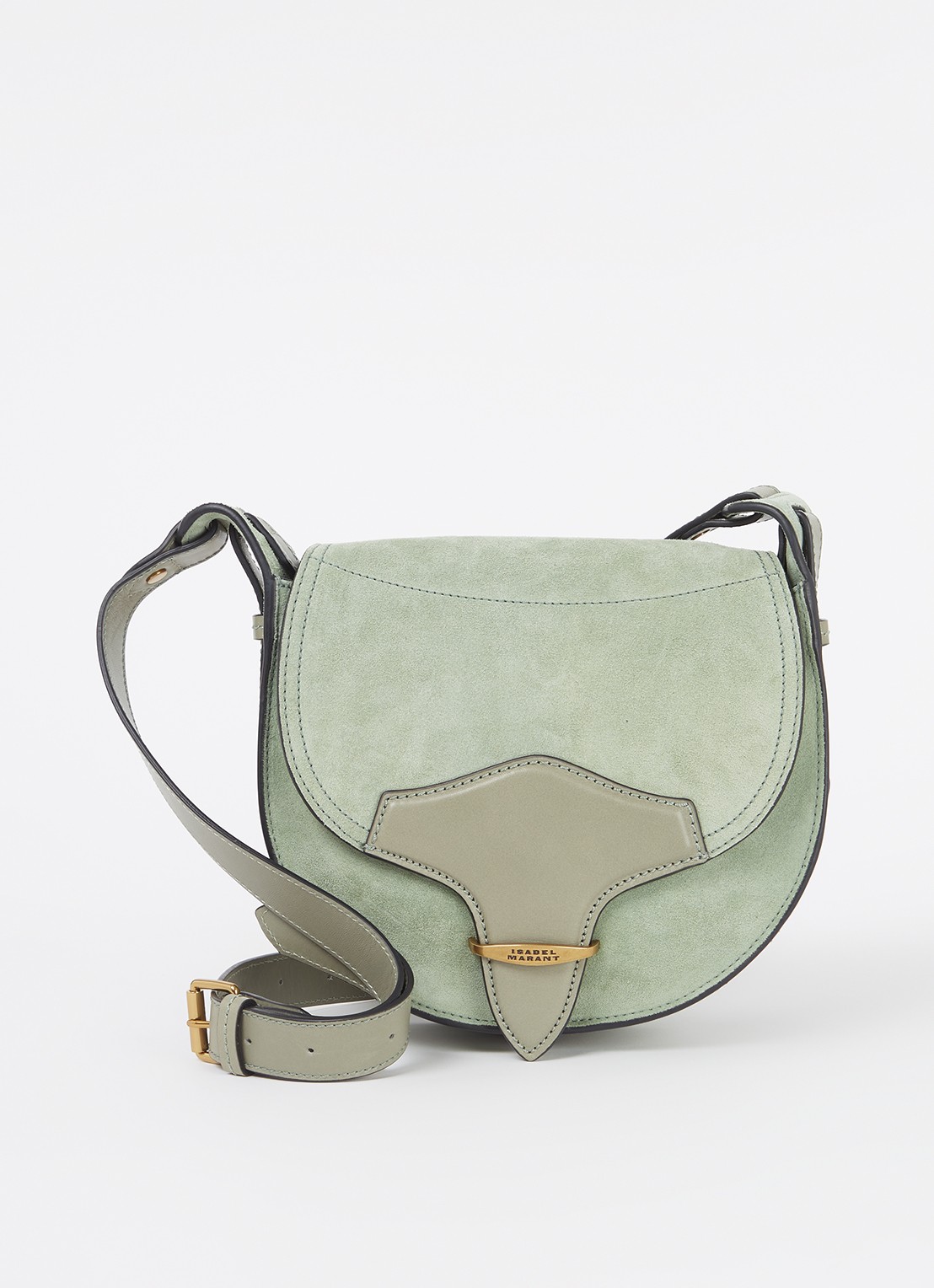 Isabel Marant Botsy crossbodytas van kalfssuède met leren details - voorkant 2 groen