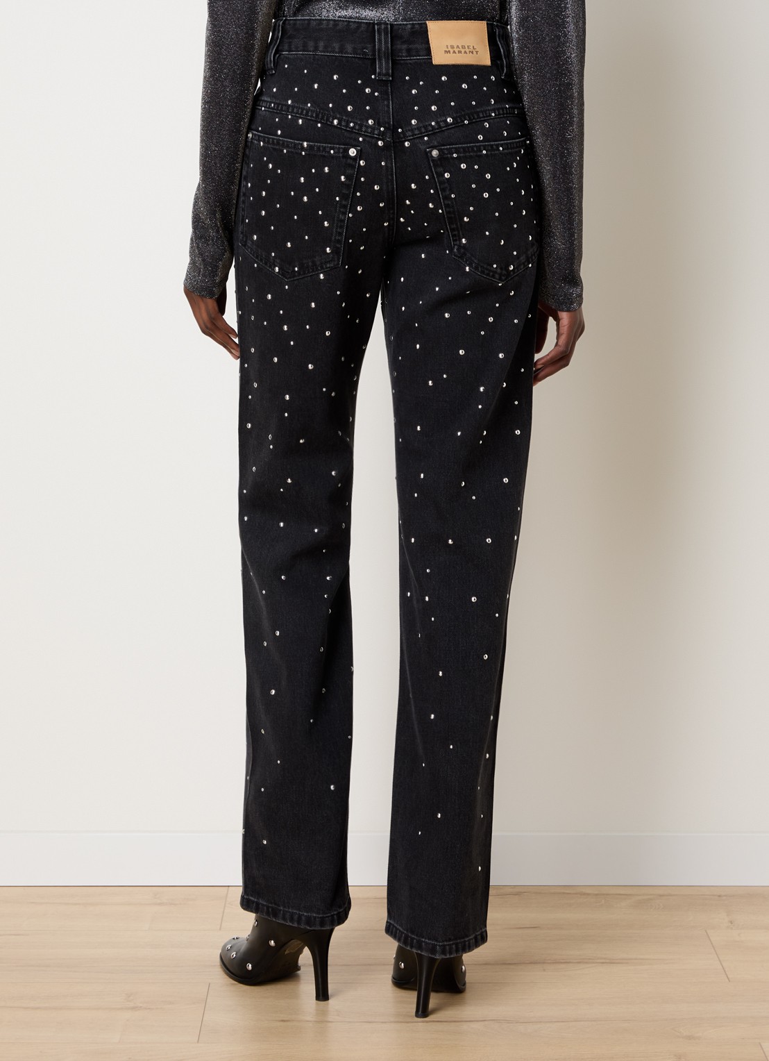 Isabel Marant Brinsa high waist tapered jeans met studs - achterkant 4 zwart