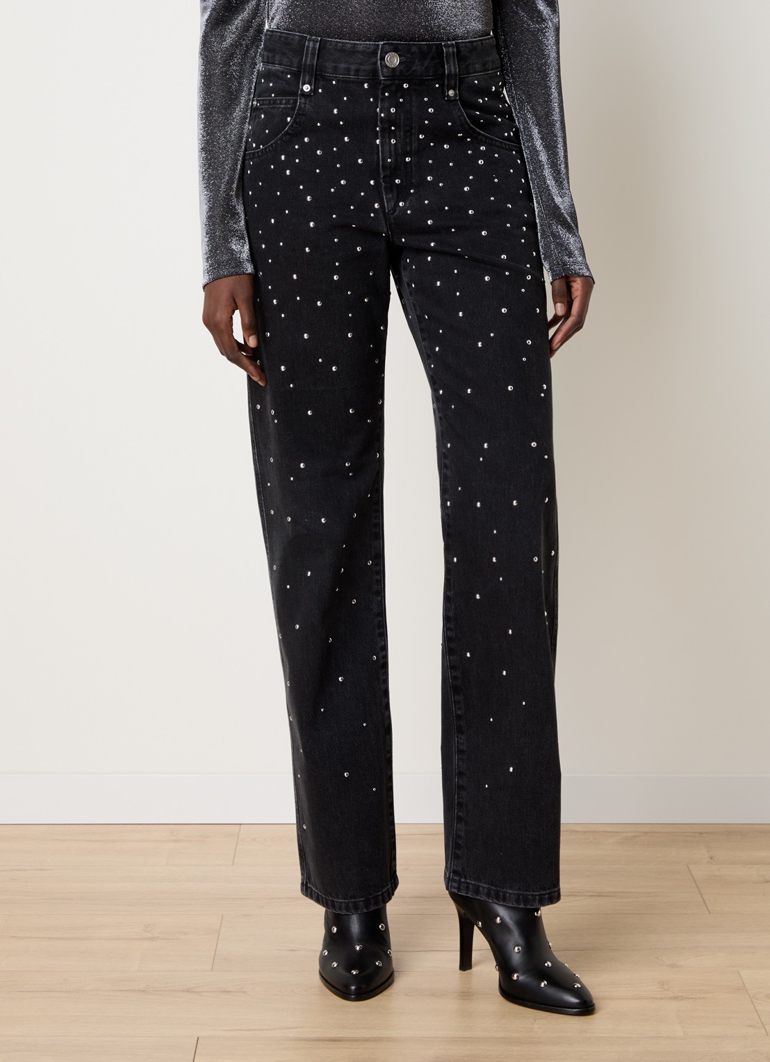Isabel Marant Brinsa high waist tapered jeans met studs - detail zwart