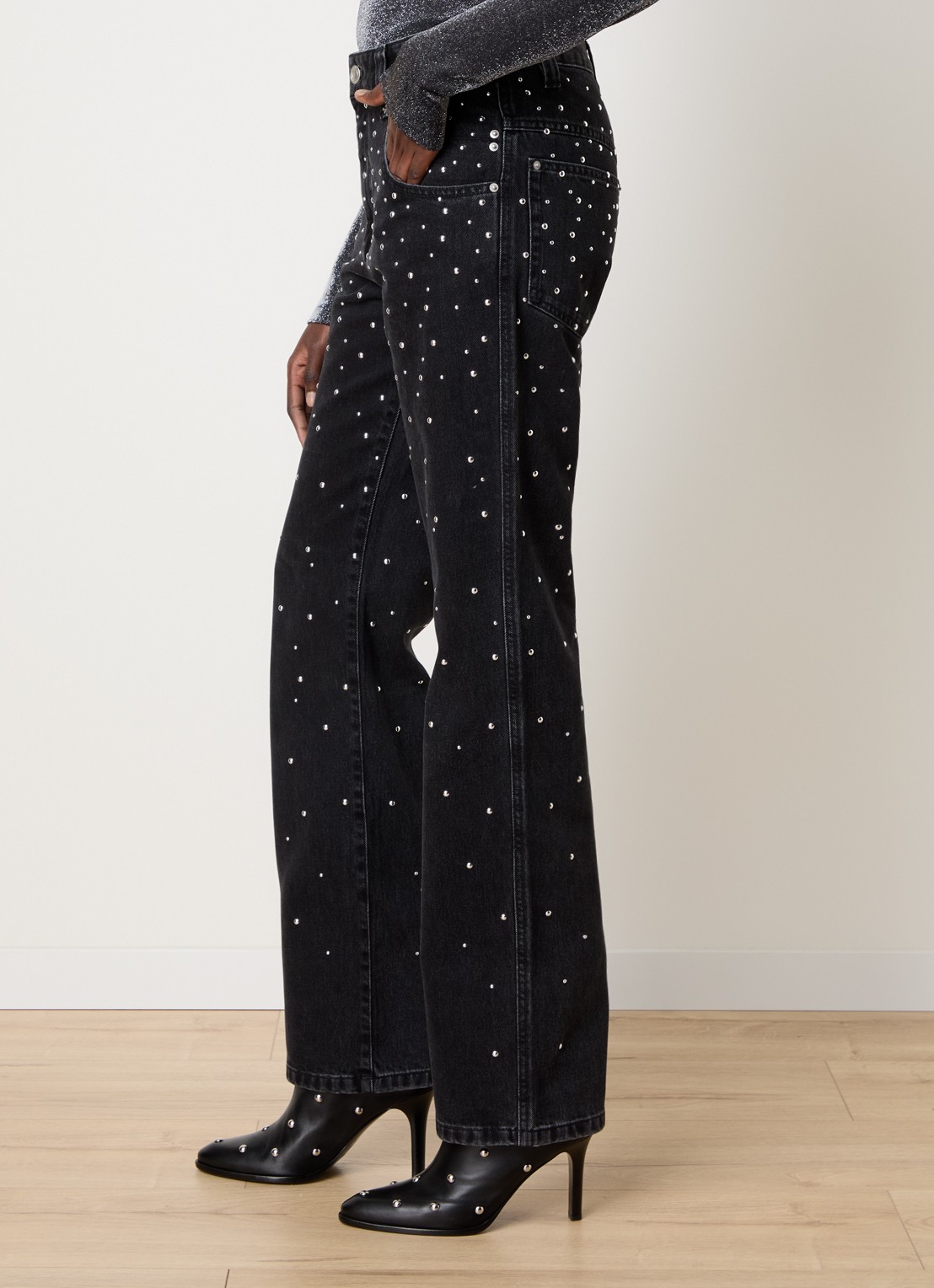 Isabel Marant Brinsa high waist tapered jeans met studs - detail 2 zwart