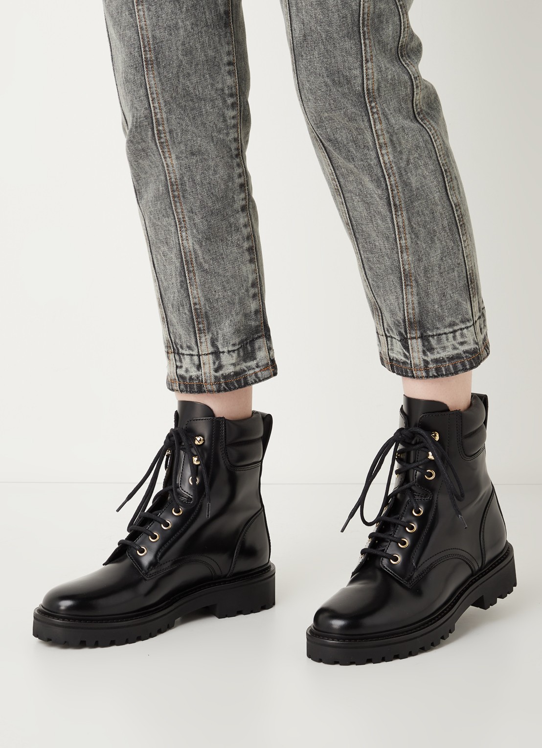 Isabel Marant Campa biker boot van kalfsleer - voorkant 2 zwart