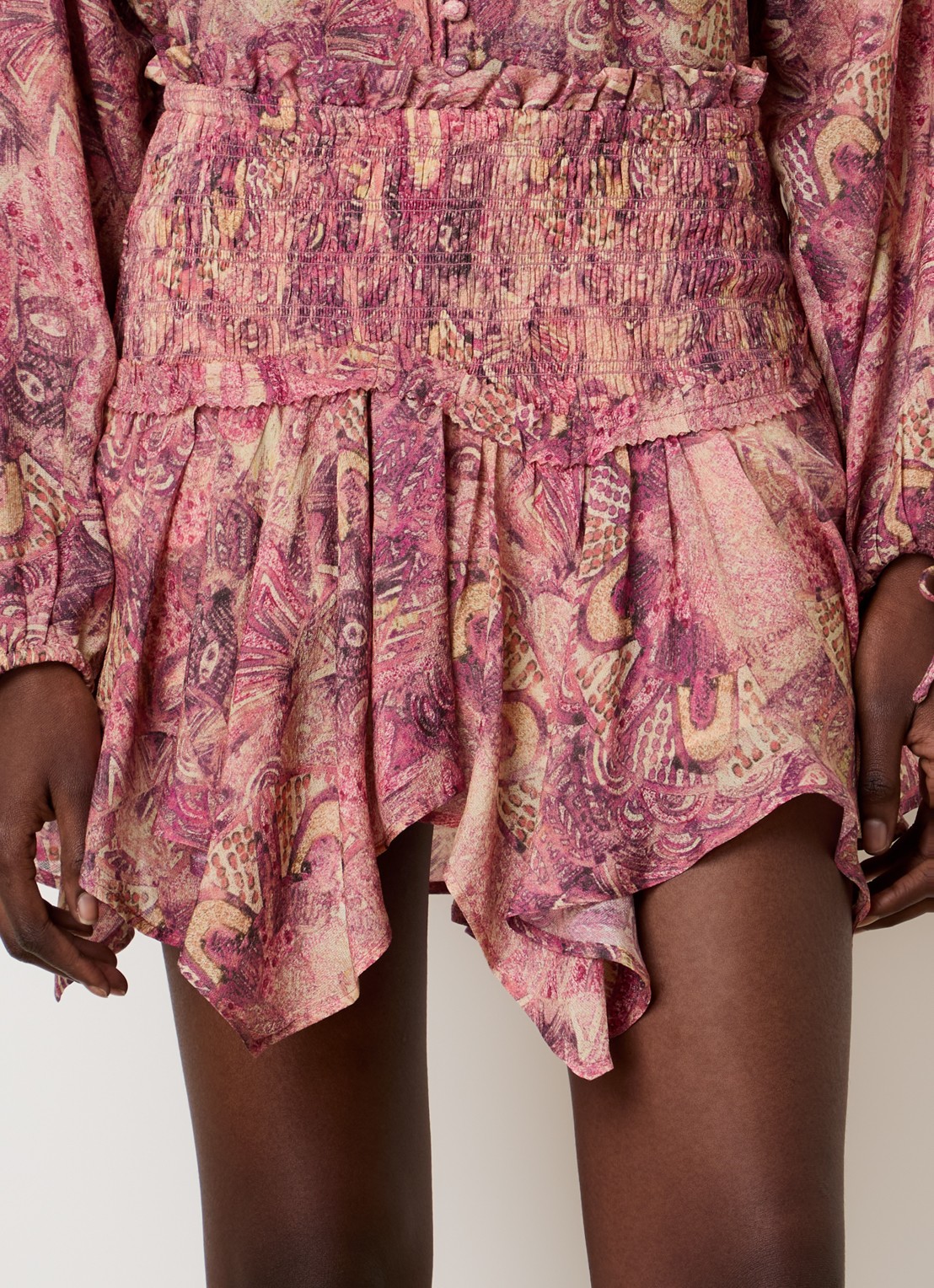 Isabel Marant Ceiva minirok van zijde met print - detail 2 donkerroze