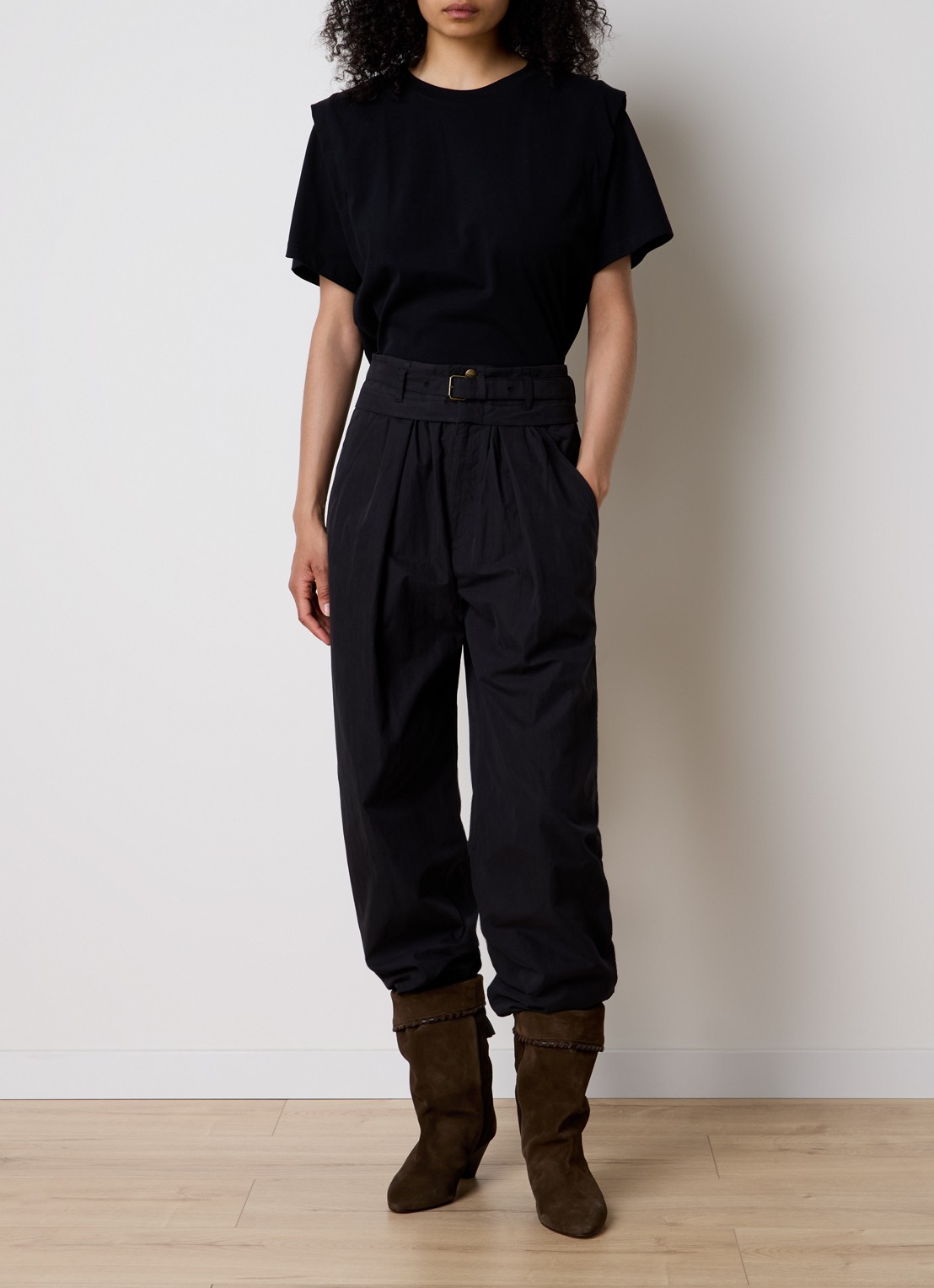 Isabel Marant Celia high waist loose fit broek met ceintuur - voorkant 2 zwart