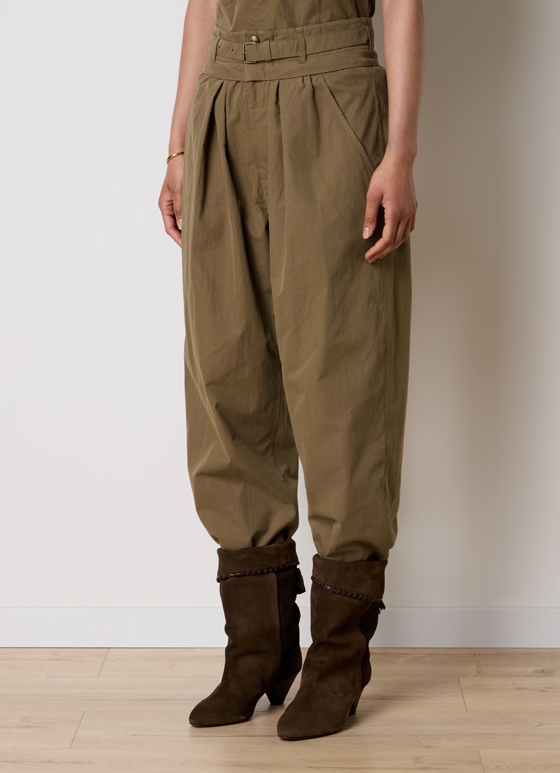 Isabel Marant Celia high waist loose fit broek met ceintuur - detail 4 khaki