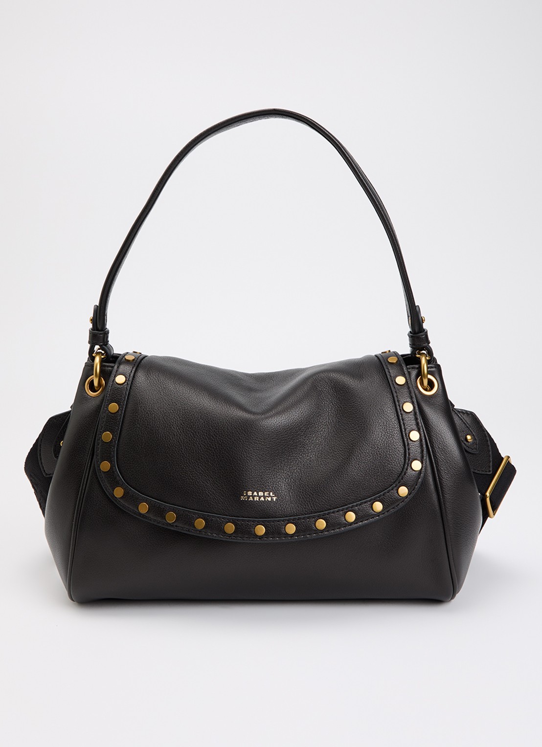 Isabel Marant Chany M schoudertas van lamsleer met studs en afneembare schouderriem - voorkant 6 zwart