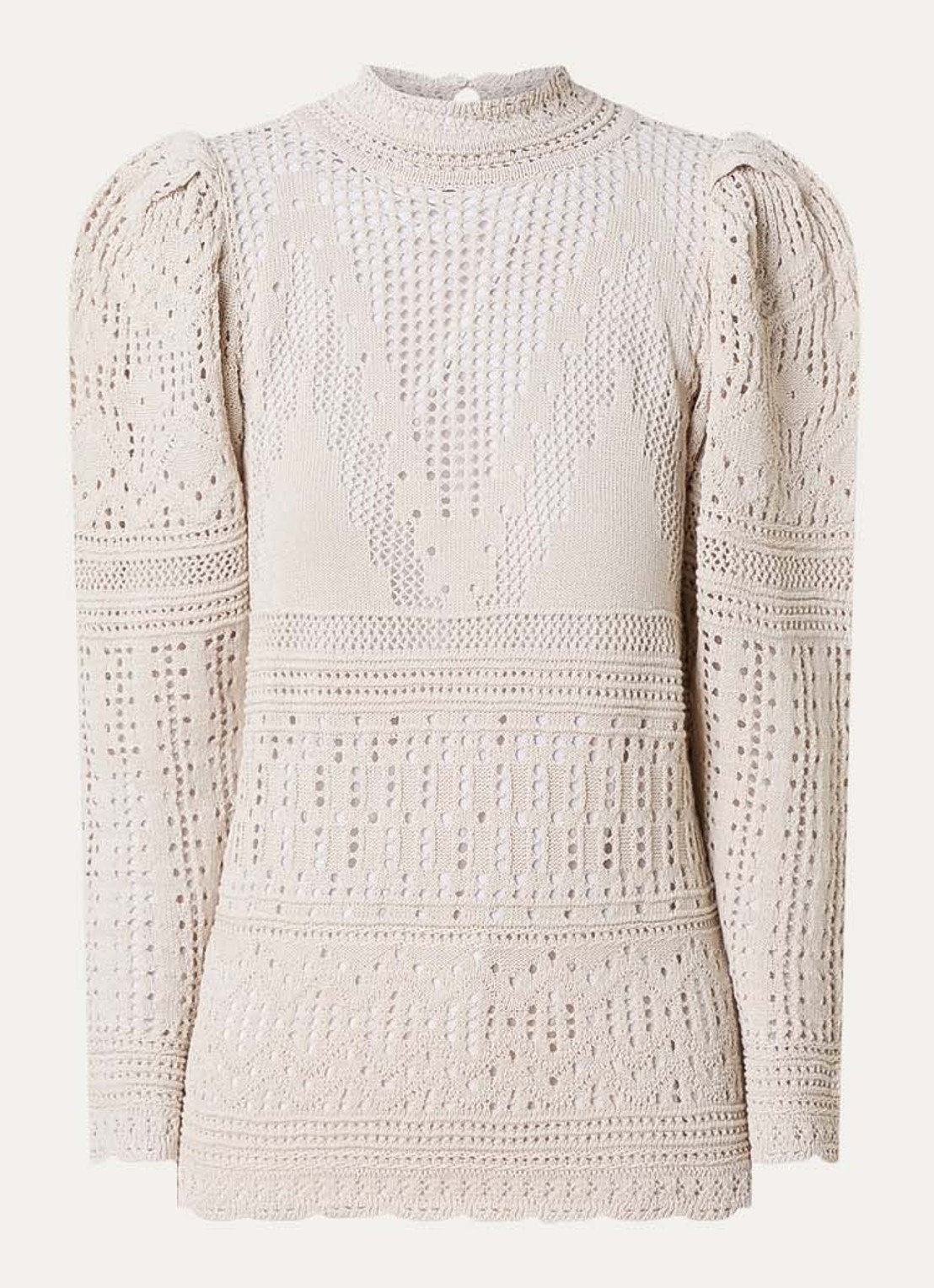Isabel Marant Dahara grofgebreide top met opengewerkt dessin en pofmouw - voorkant 4 beige