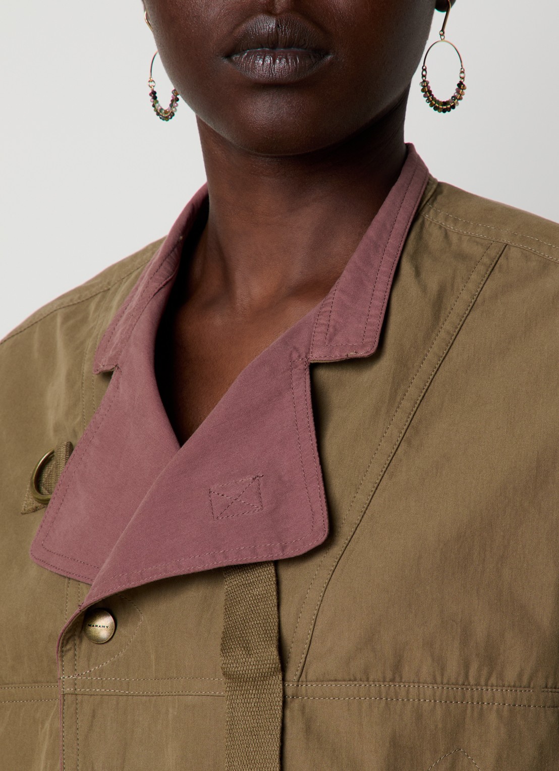 Isabel Marant Dahona tapered fit jumpsuit met steekzakken en strikceintuur - detail 5 khaki