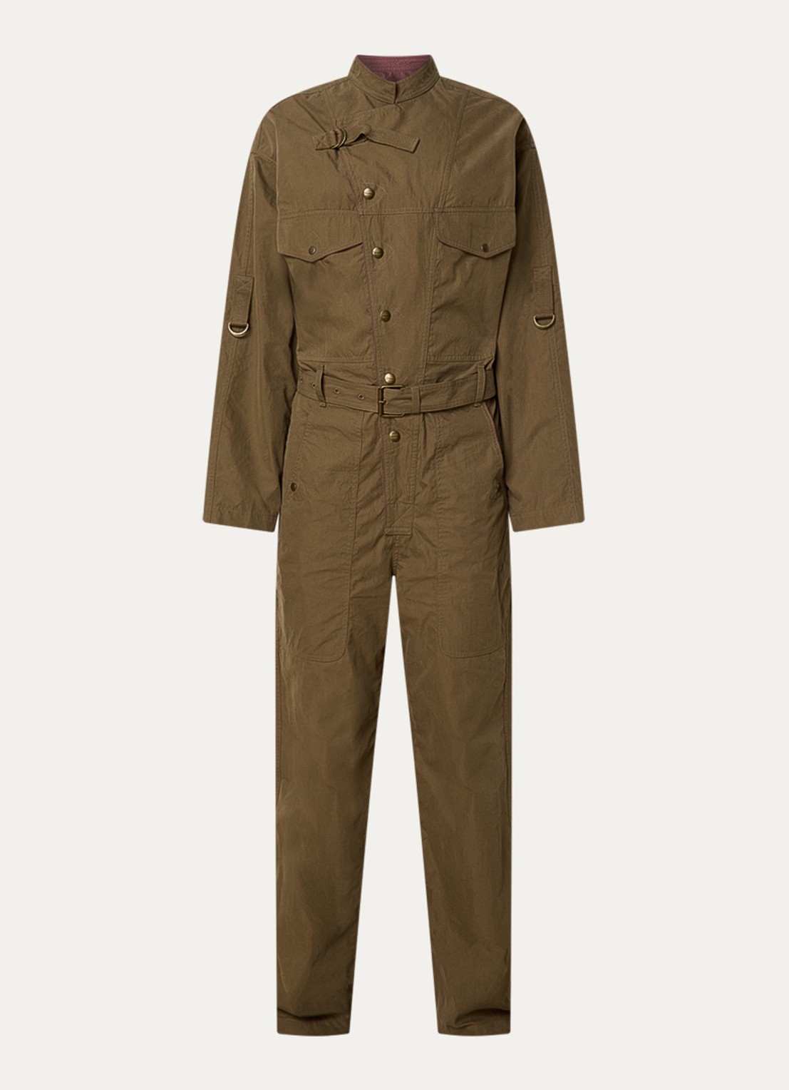Isabel Marant Dahona tapered fit jumpsuit met steekzakken en strikceintuur - voorkant 2 khaki