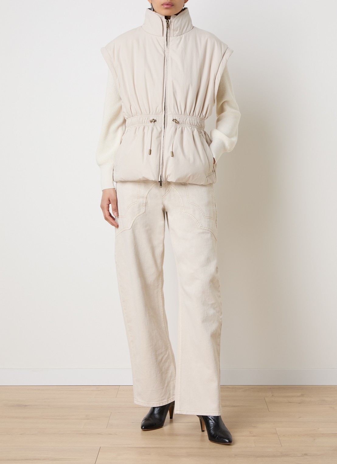 Isabel Marant Dastyni puffer jack met trekkoord en steekzakken - voorkant 3 creme