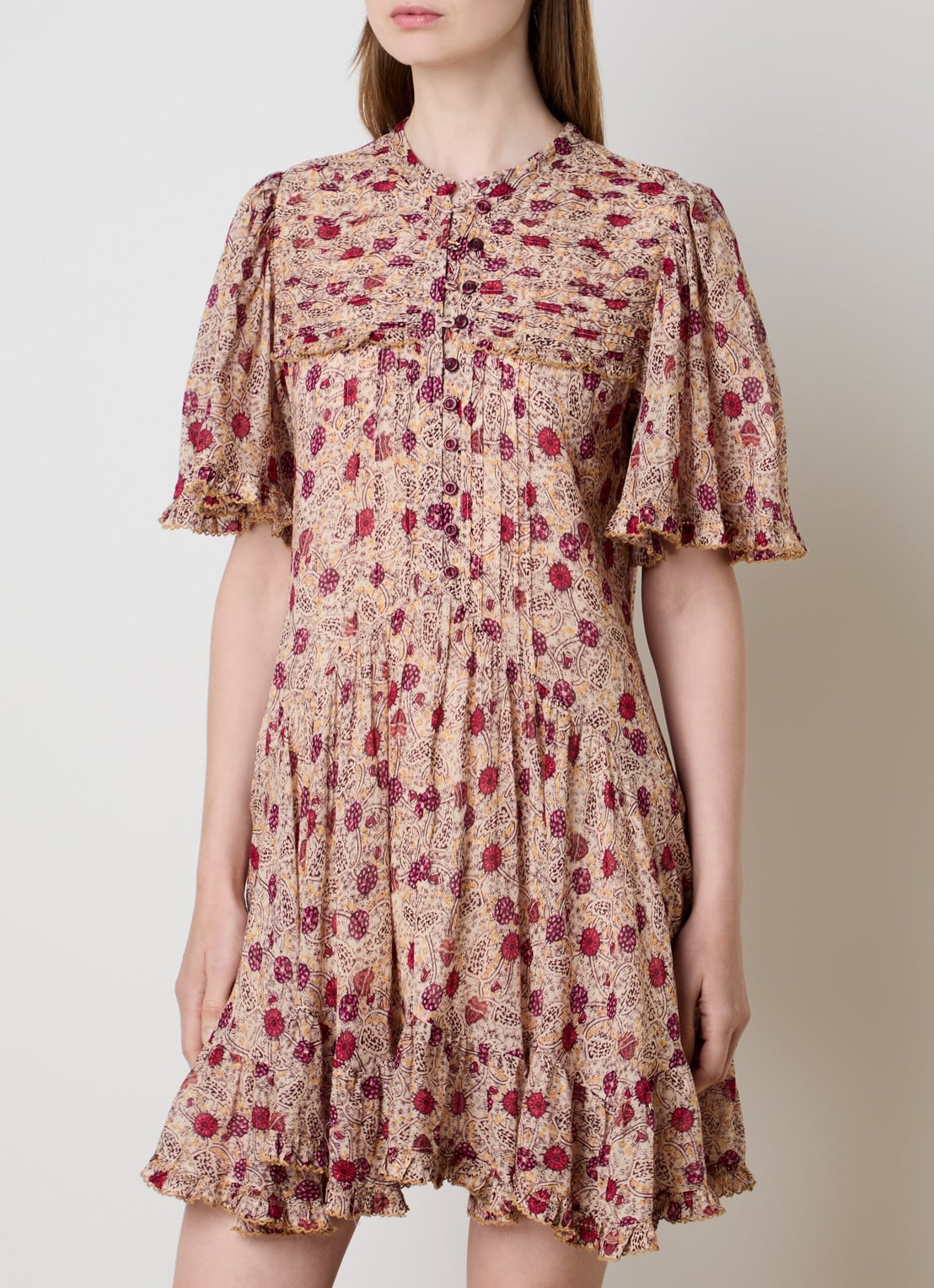 Isabel Marant Daynia mini blousejurk met print - detail oranje