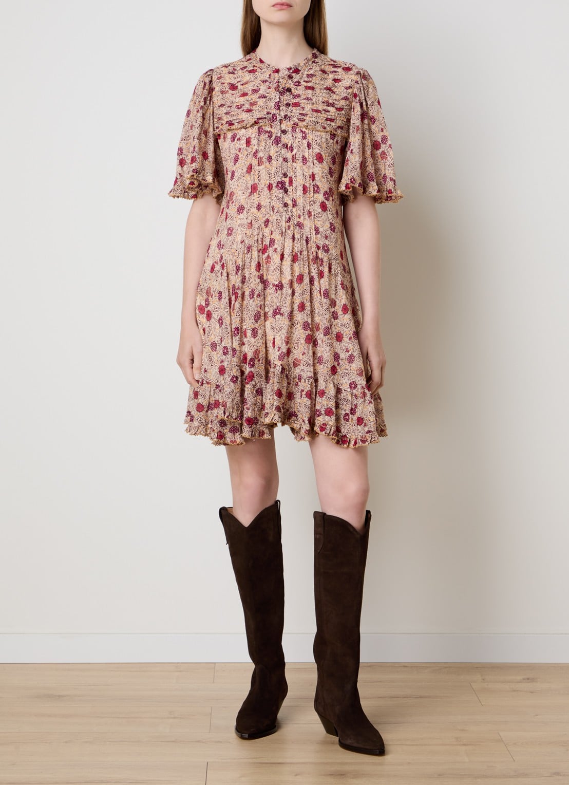 Isabel Marant Daynia mini blousejurk met print - voorkant 4 oranje