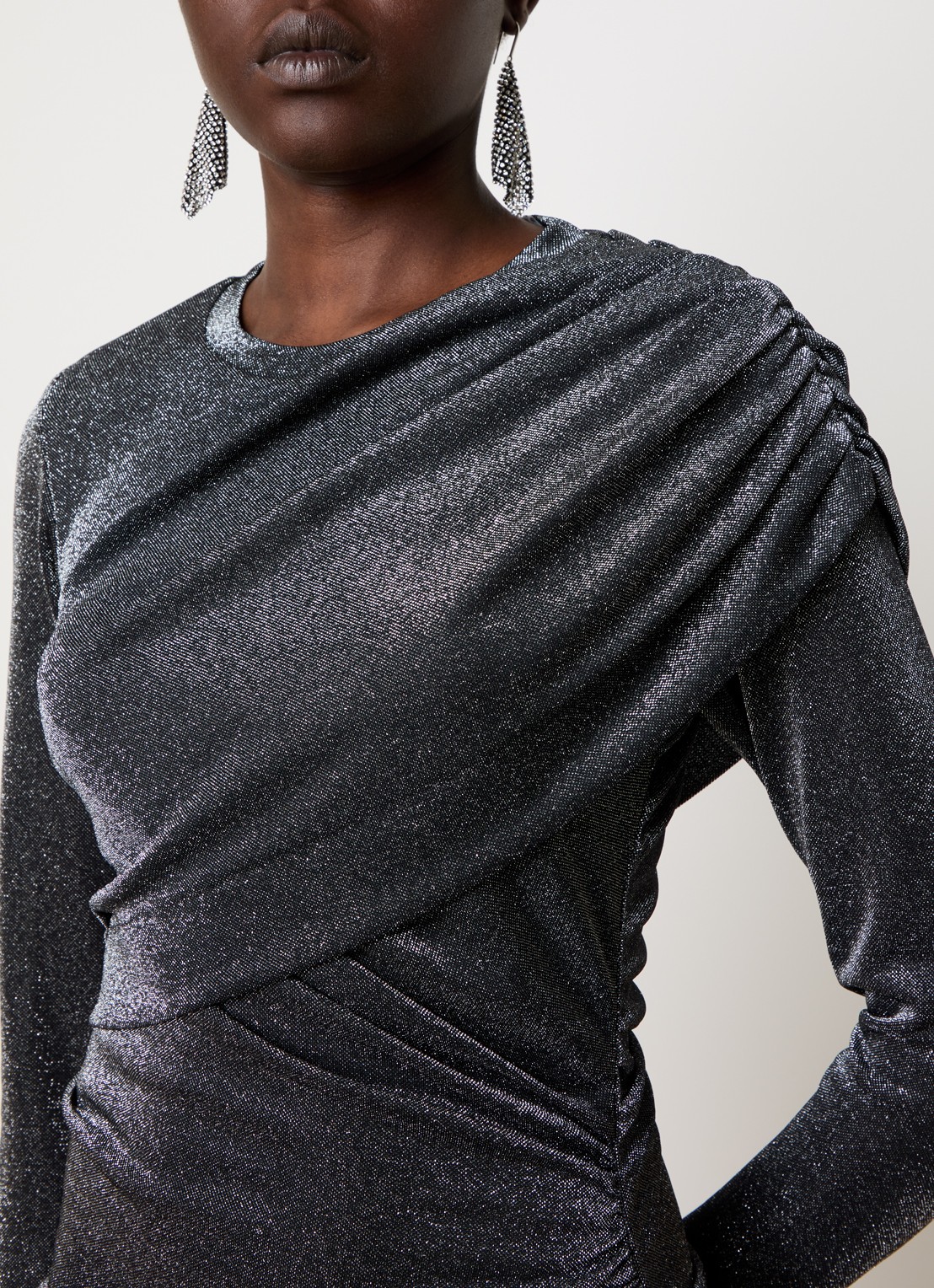 Isabel Marant Denise semi-transparante mini jurk met lurex en gedrapeerd detail - detail 5 antraciet