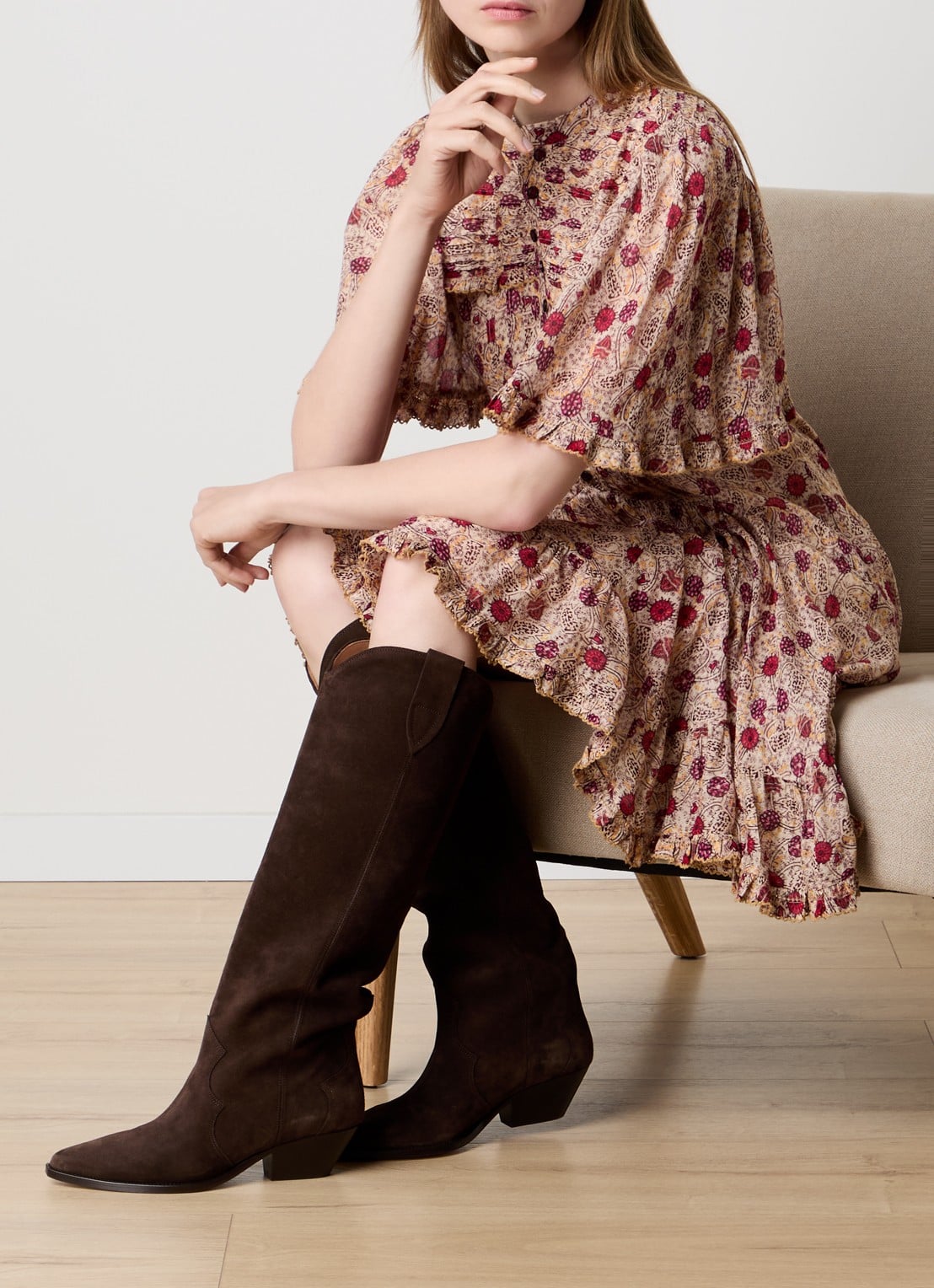 Isabel Marant Denvee cowboylaars van kalfssuède - voorkant 3 chocoladebruin