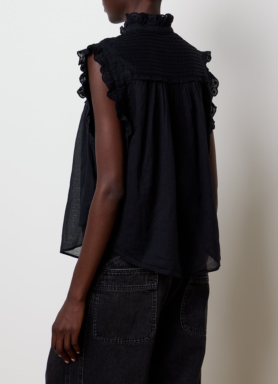 Isabel Marant Dersia mouwloze blouse met volant - achterkant 5 zwart