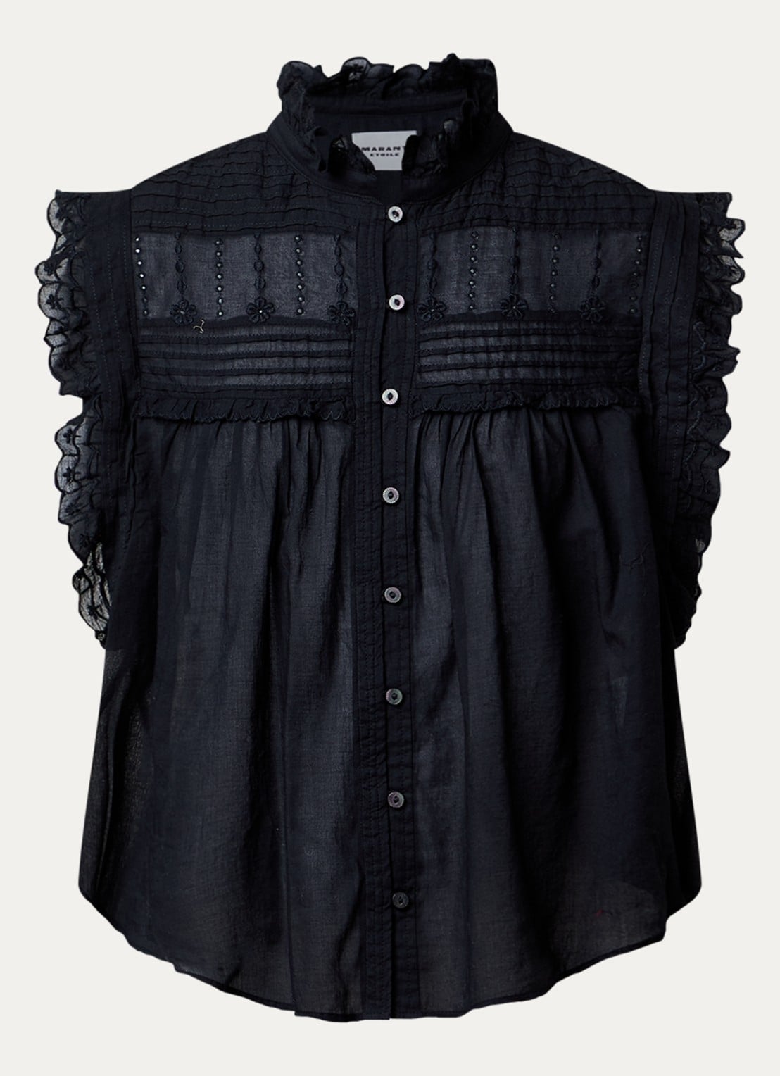 Isabel Marant Dersia mouwloze blouse met volant - voorkant 3 zwart