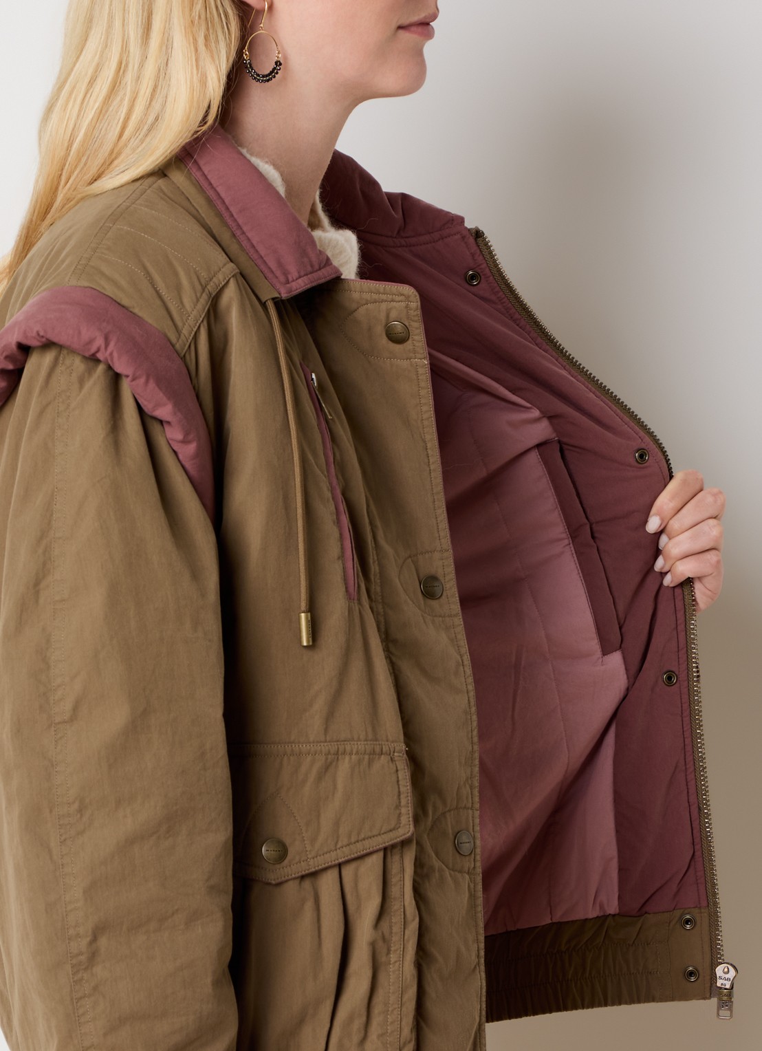 Isabel Marant Desha jack met klepzakken en afritsbare mouwen  - detail 5 mosgroen