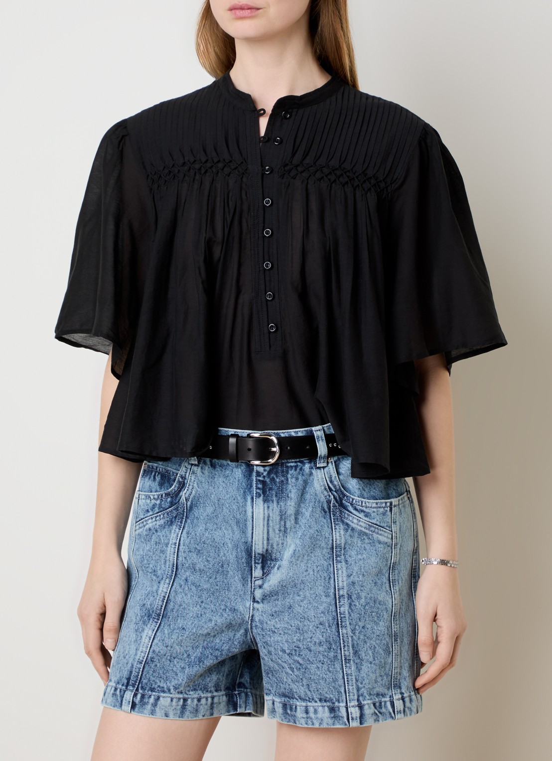 Isabel Marant Destiny tuniek met smockwerk - detail 4 zwart