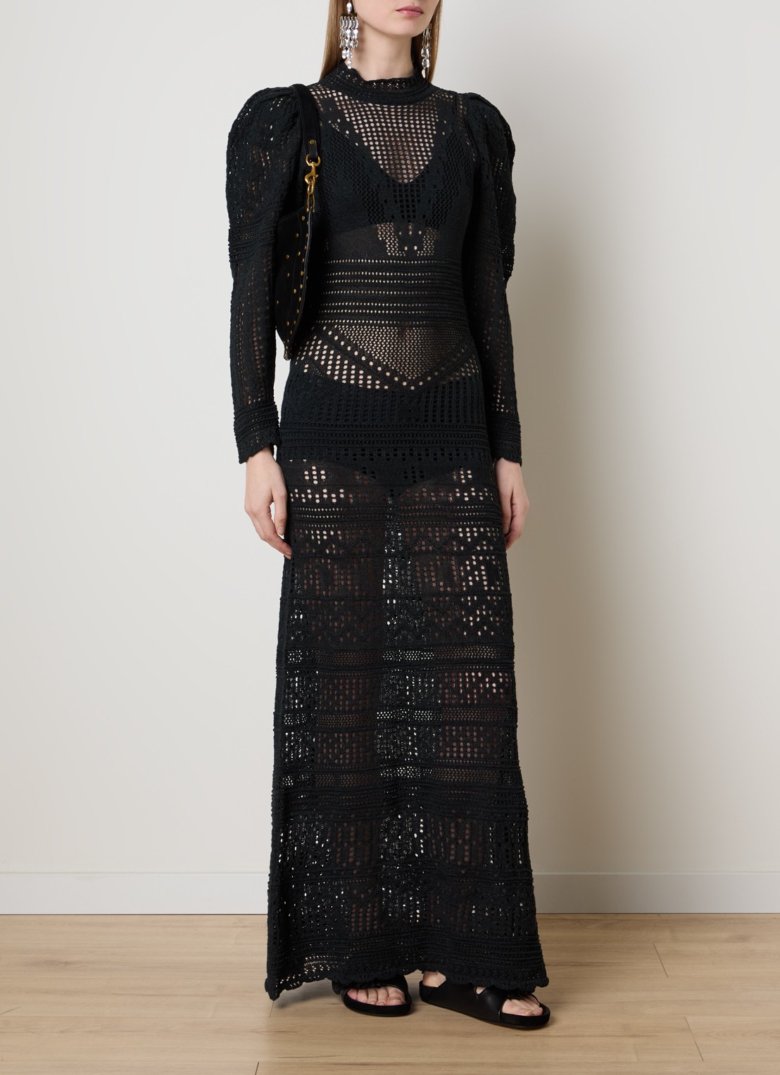 Isabel Marant Dione grofgebreide jurk met opengewerkt dessin - detail 4 zwart