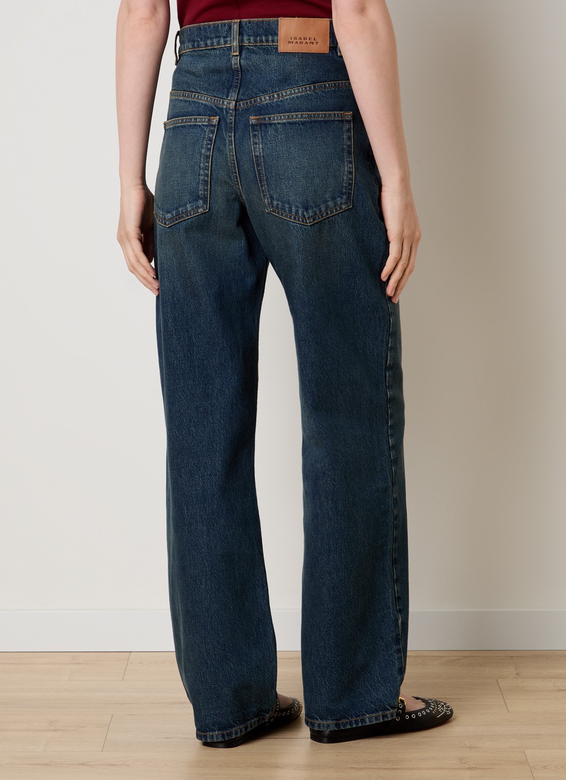 Isabel Marant Dromie high waist straight leg jeans met donkere wassing - achterkant 6 indigo