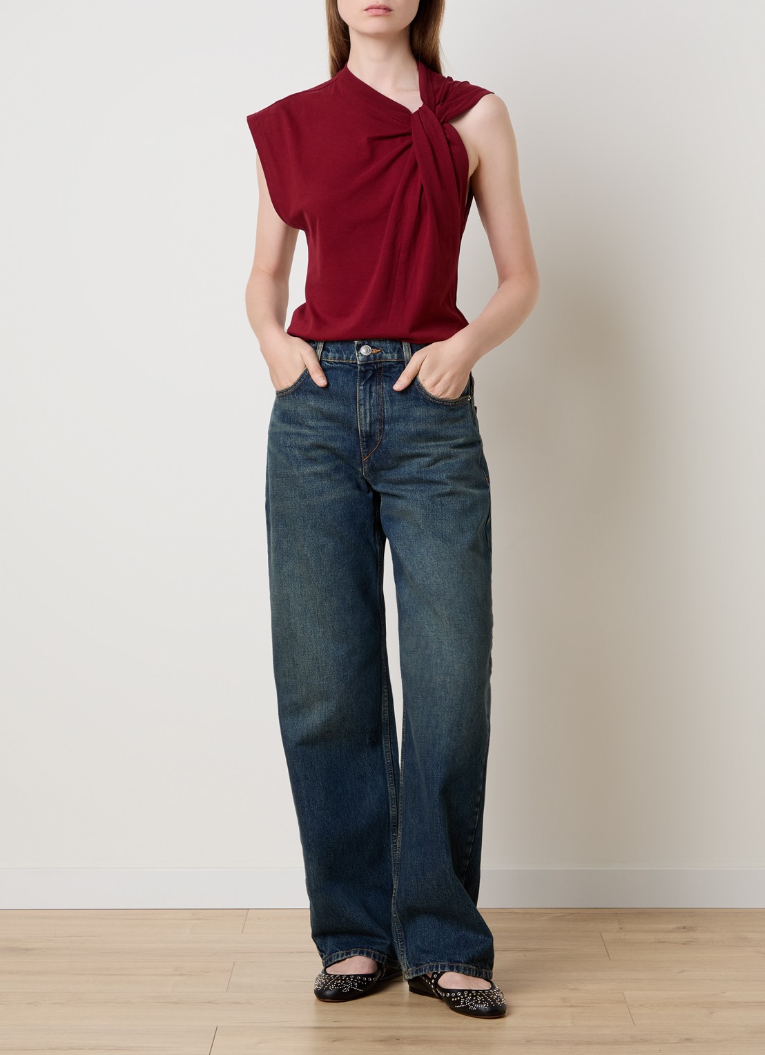 Isabel Marant Dromie high waist straight leg jeans met donkere wassing - voorkant 5 indigo