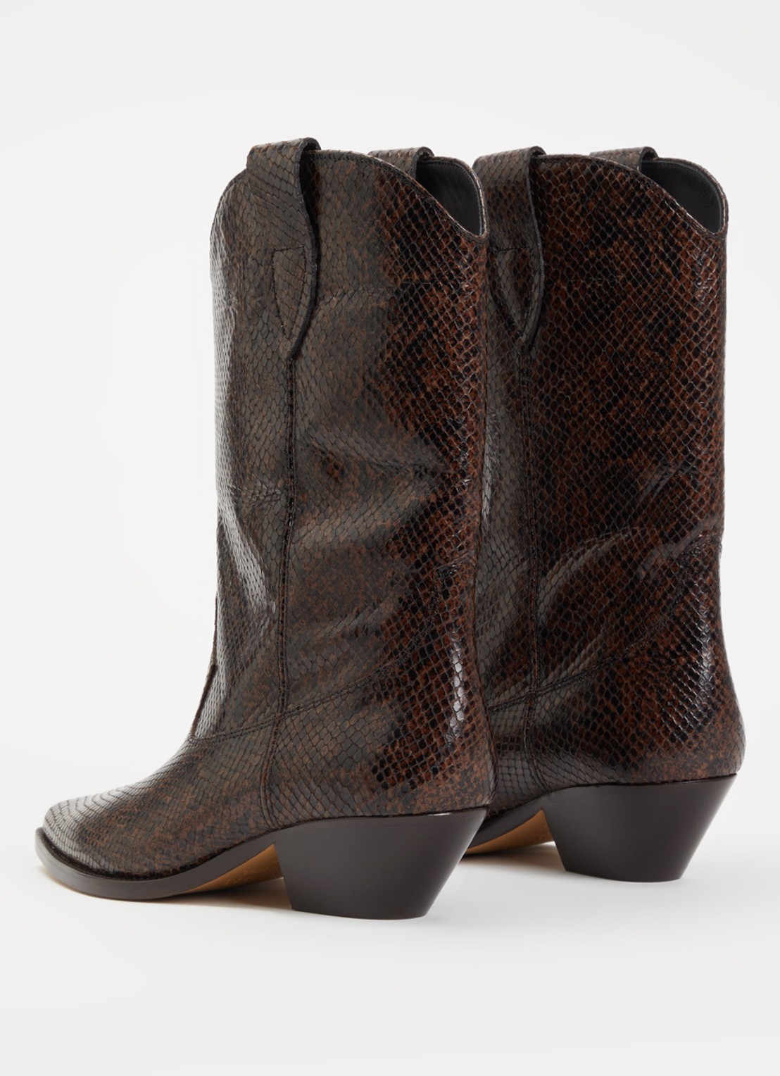 Isabel Marant Duerto cowboylaars van kalfsleer met slangenprint - achterkant 5 donkerbruin