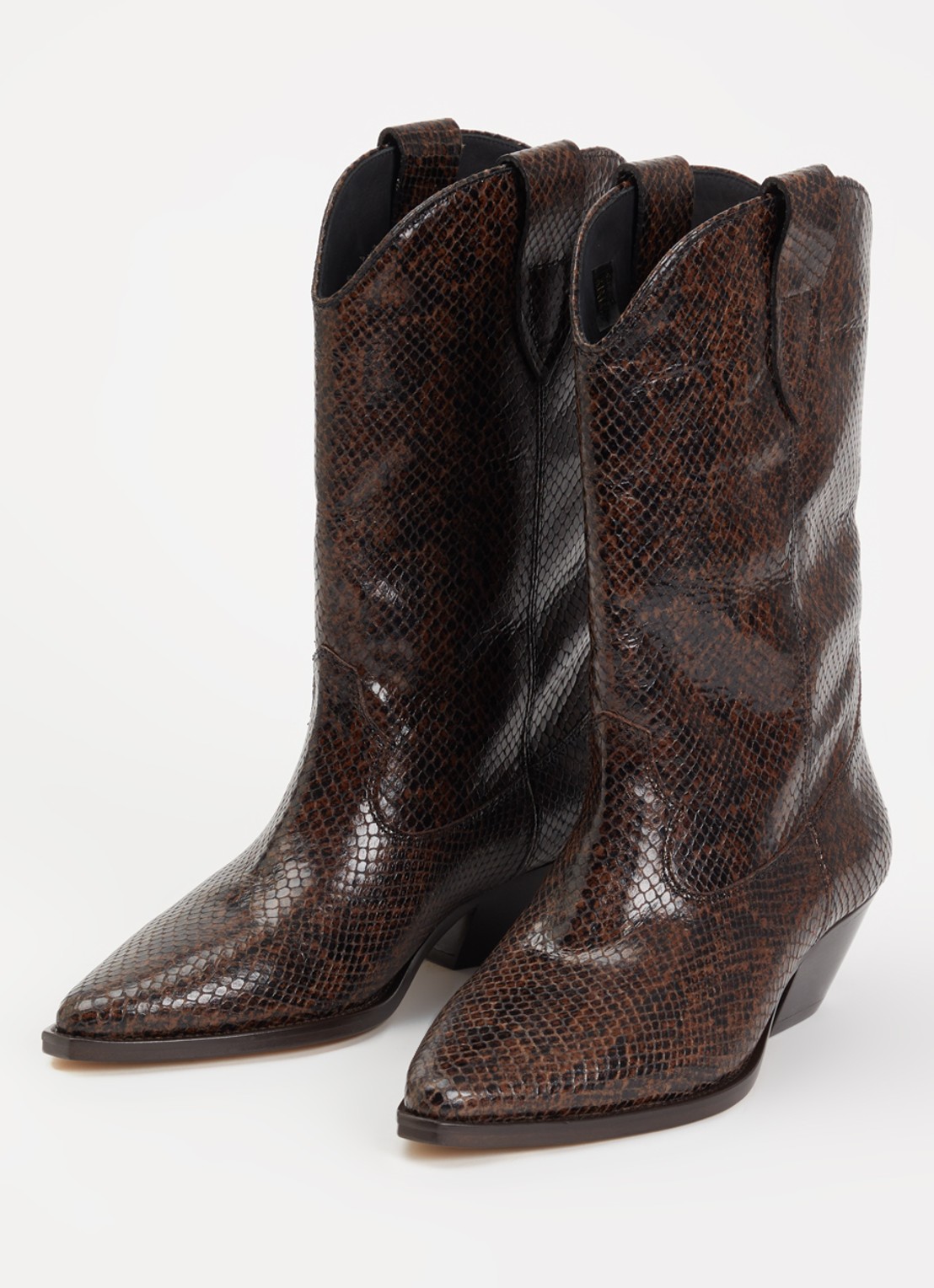 Isabel Marant Duerto cowboylaars van kalfsleer met slangenprint - detail 2 donkerbruin