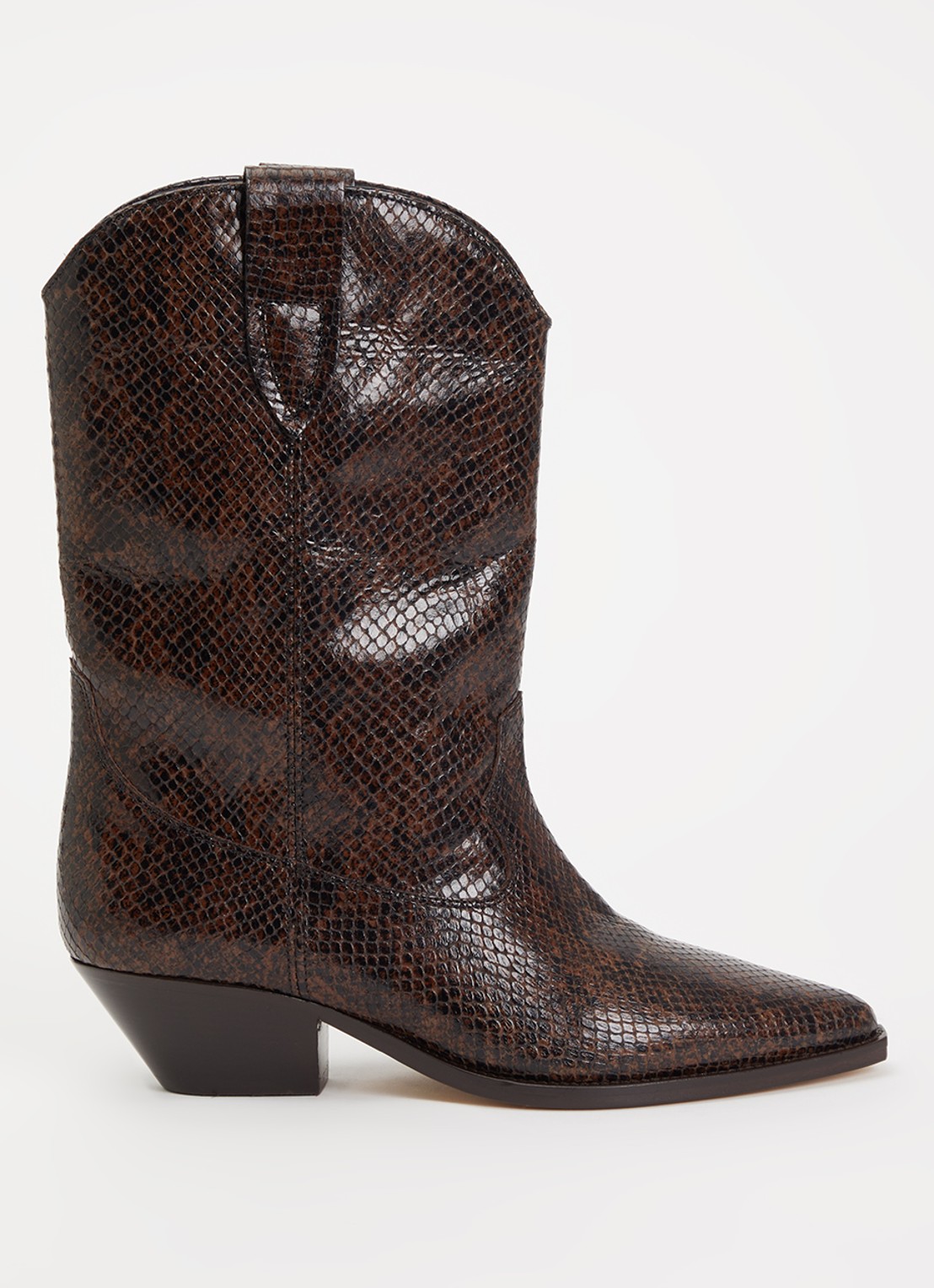 Isabel Marant Duerto cowboylaars van kalfsleer met slangenprint - voorkant donkerbruin