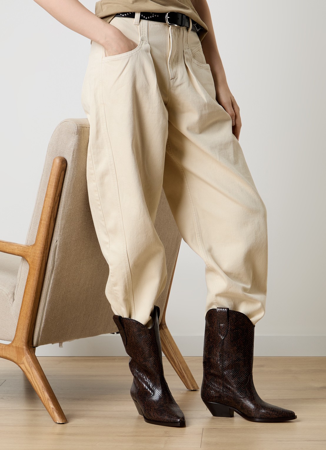 Isabel Marant Duerto cowboylaars van kalfsleer met slangenprint - voorkant 5 donkerbruin