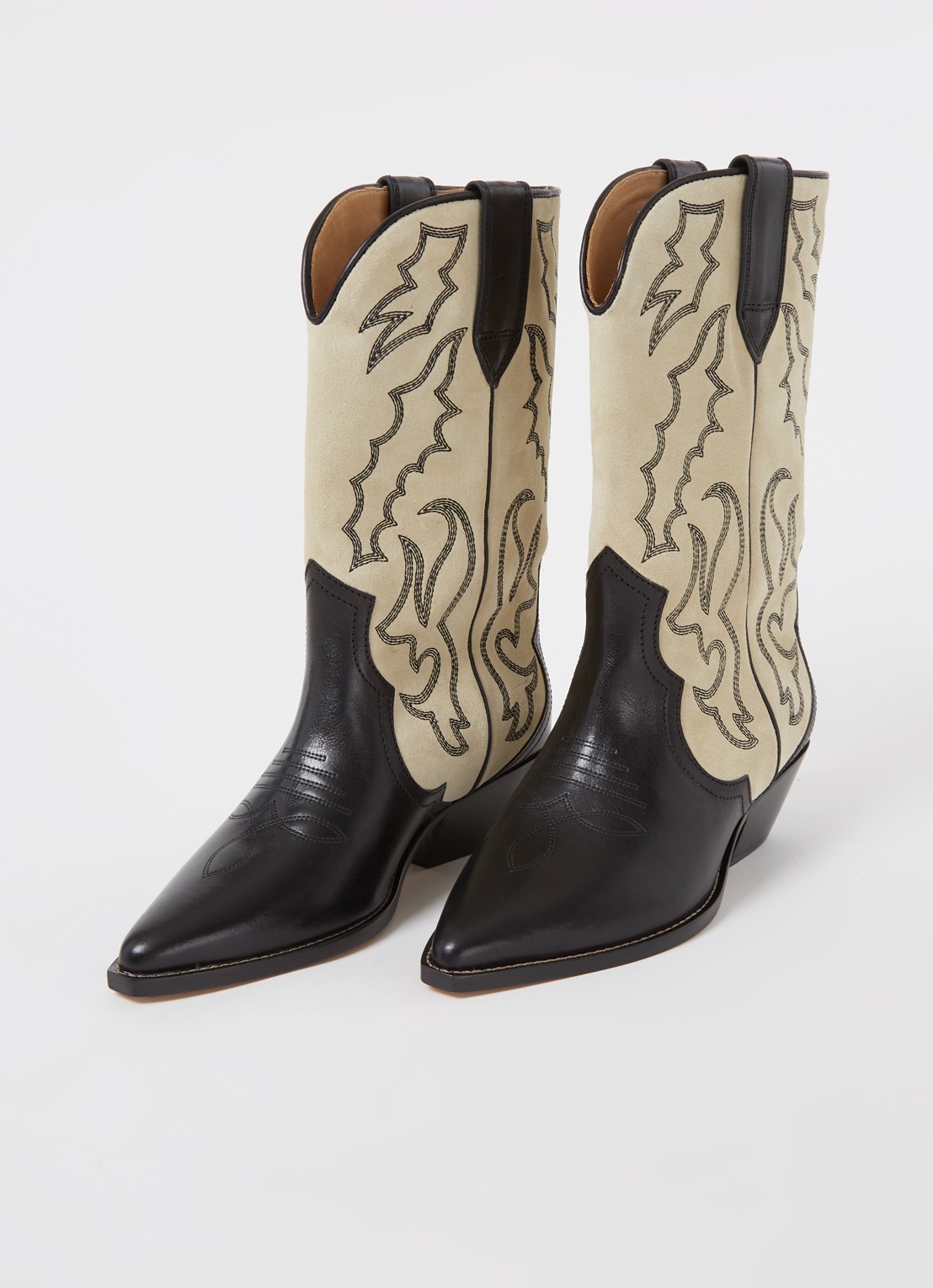 Isabel Marant Duerto cowboylaars van kalfssuède met leren details - detail 3 ivoor