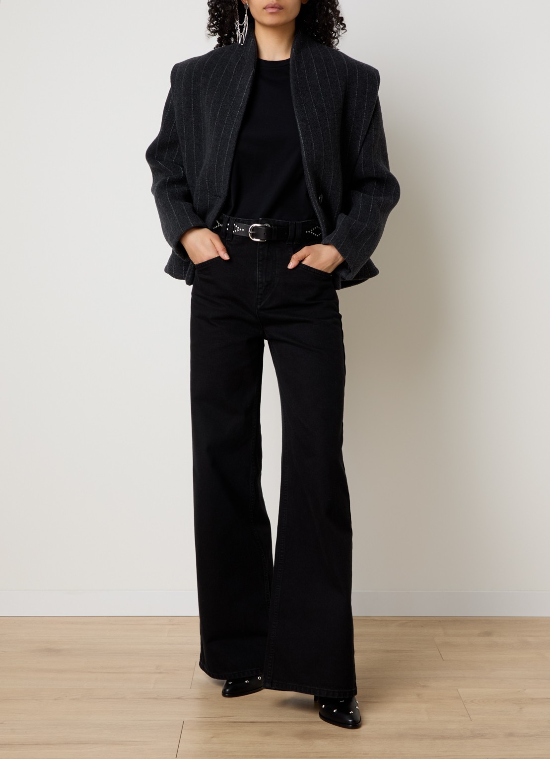 Isabel Marant Dyogo jack in wolblend met krijtstreep - voorkant 2 antraciet