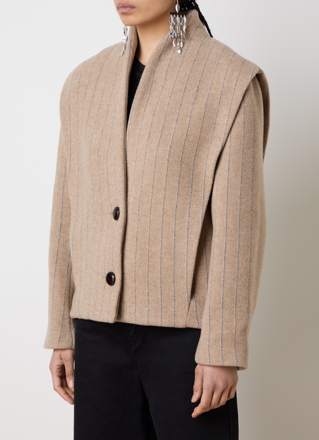 Isabel Marant Dyogo jack in wolblend met krijtstreep - detail taupe