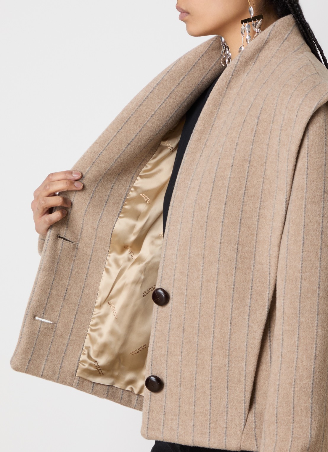 Isabel Marant Dyogo jack in wolblend met krijtstreep - detail 3 taupe