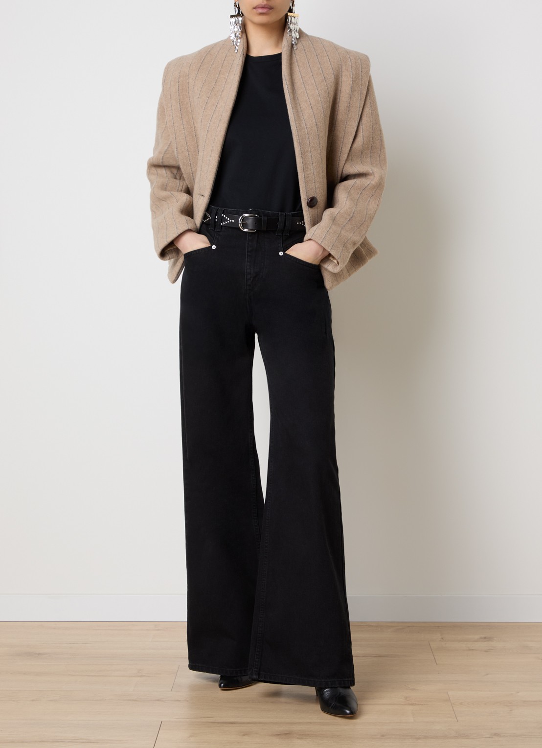 Isabel Marant Dyogo jack in wolblend met krijtstreep - voorkant 6 taupe