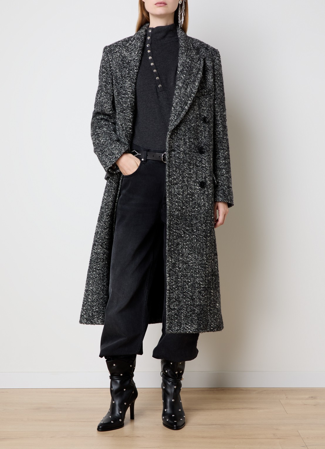 Isabel Marant Ebyane mantel in scheerwolblend - voorkant 5 donkergrijs