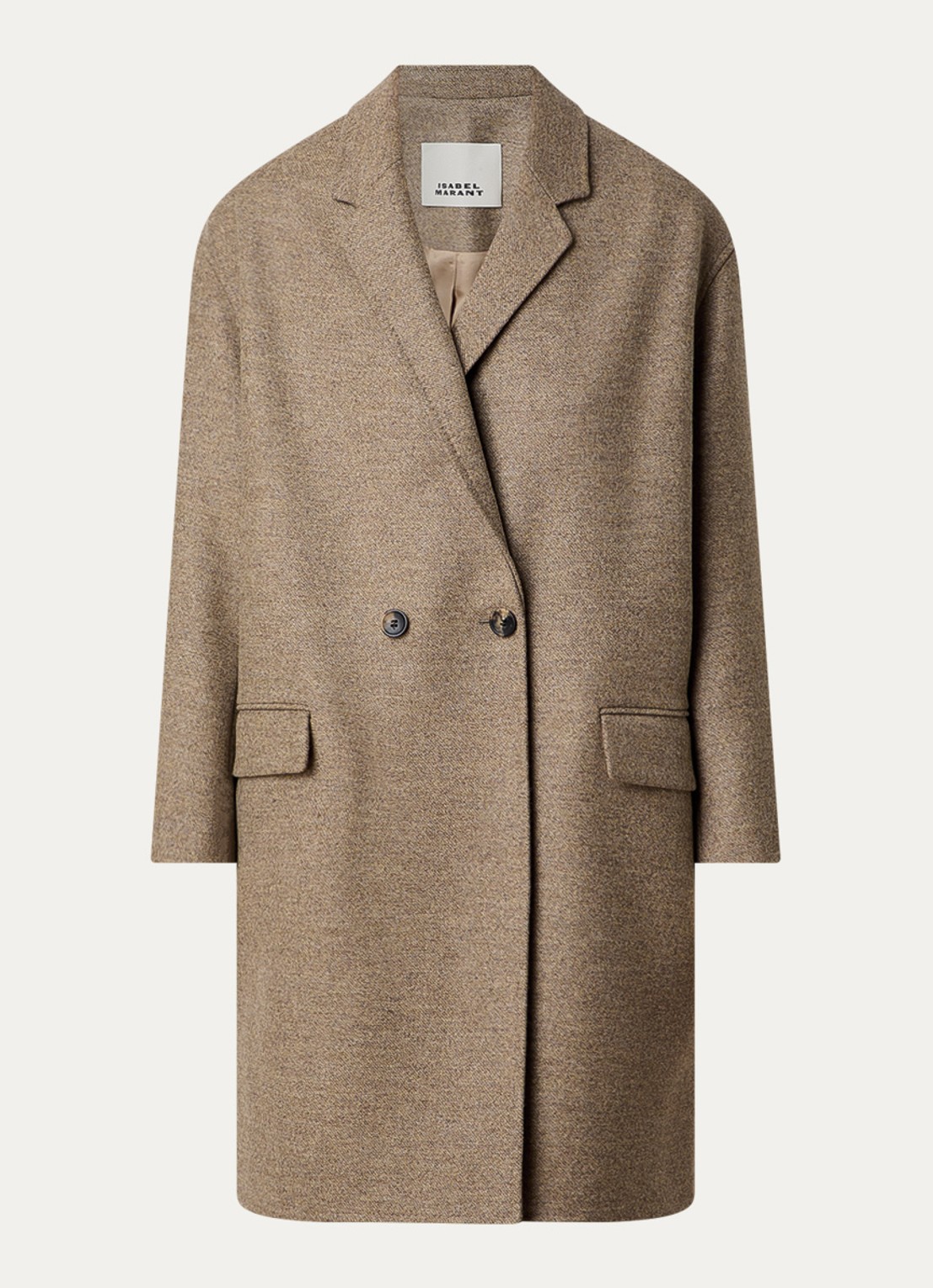 Isabel Marant Efegozi double-breasted mantel van scheerwol met klepzakken - voorkant beige
