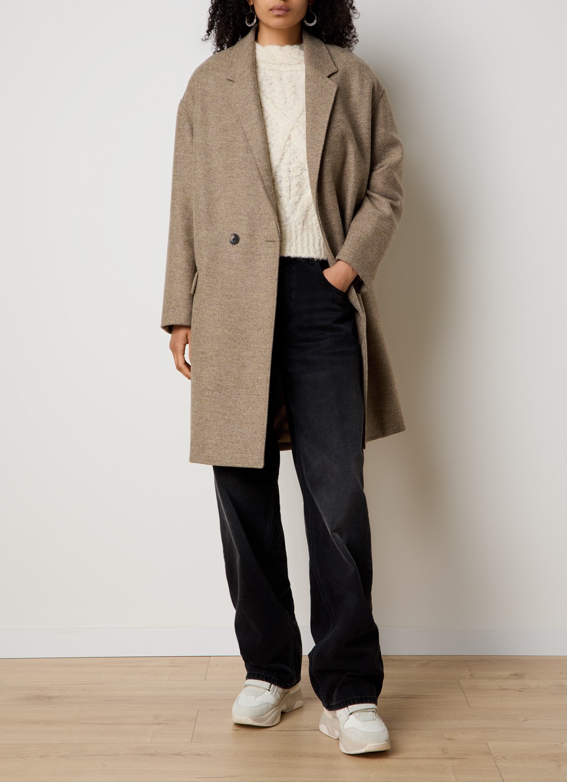 Isabel Marant Efegozi double-breasted mantel van scheerwol met klepzakken - voorkant 2 beige
