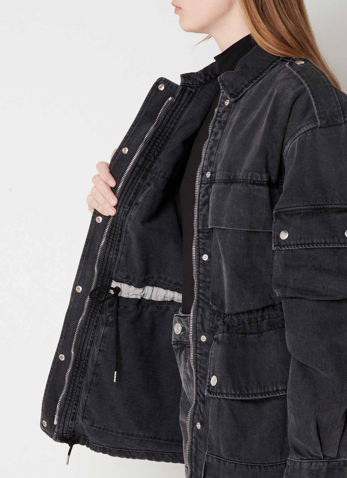 Isabel Marant Elize spijkerjas in linnenblend met klepzakken - detail 4 antraciet