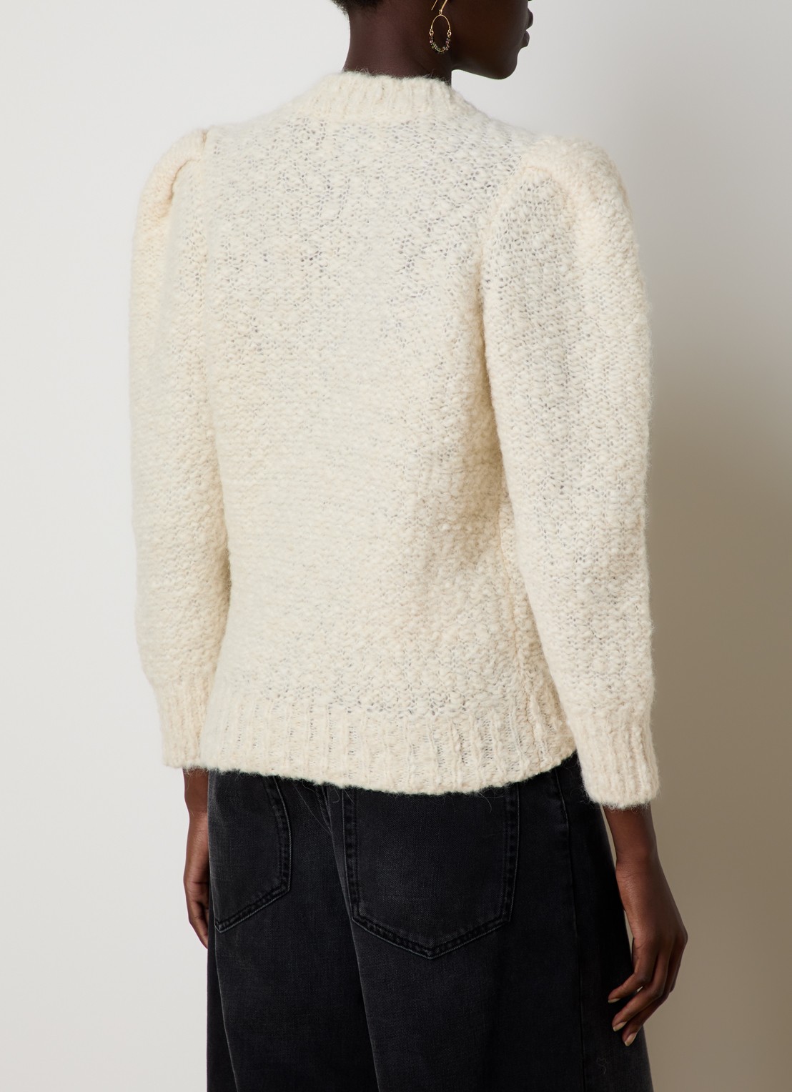Isabel Marant Emma grofgebreide trui in alpaca wolblend met pofmouw - achterkant gebroken wit