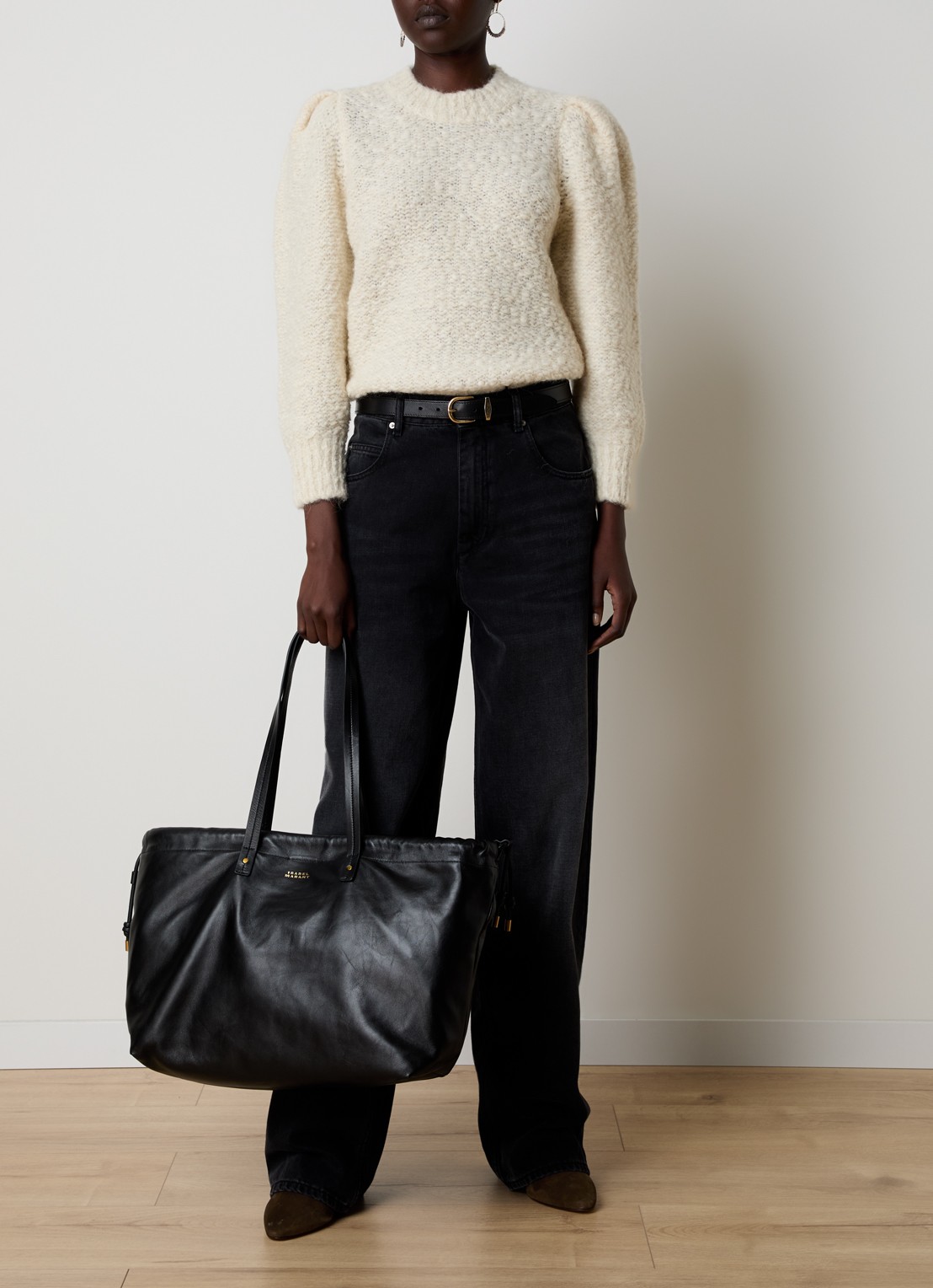 Isabel Marant Emma grofgebreide trui in alpaca wolblend met pofmouw - voorkant 5 gebroken wit