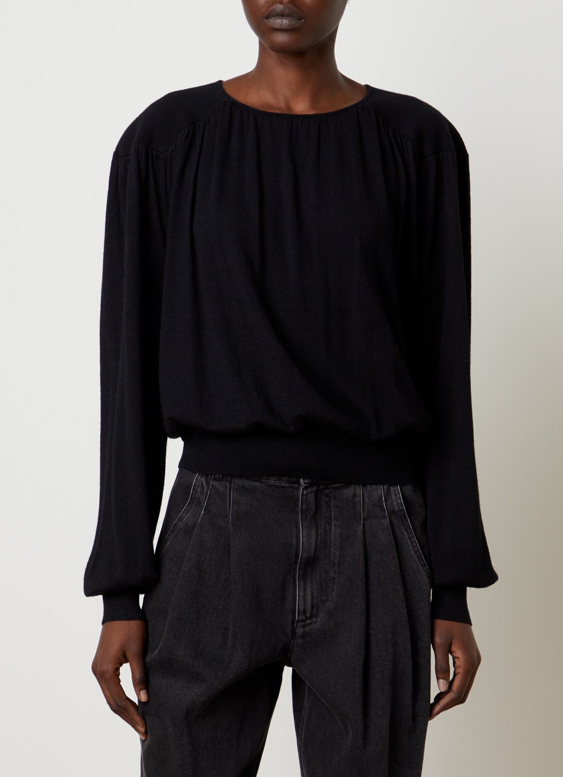 Isabel Marant Enza fijngebreide pullover in scheerwolblend met ruches - detail 2 zwart