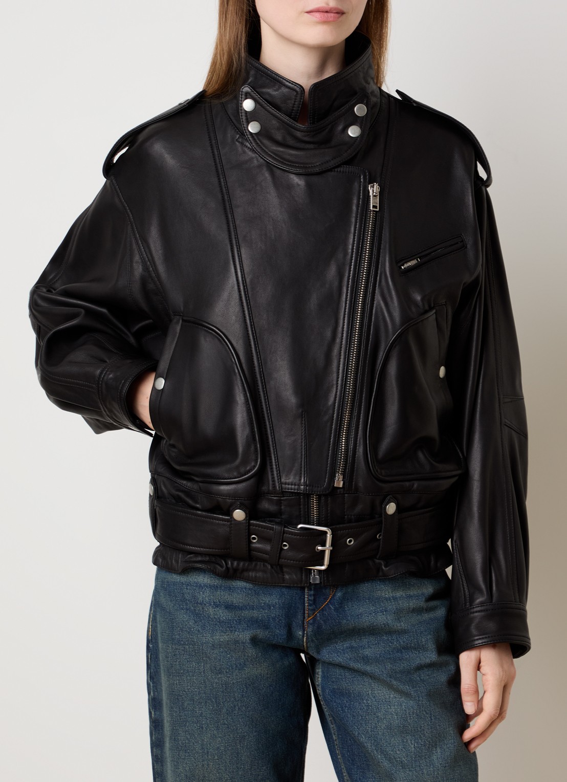 Isabel Marant Farza jack van lamsleer met ceintuur - detail 2 zwart