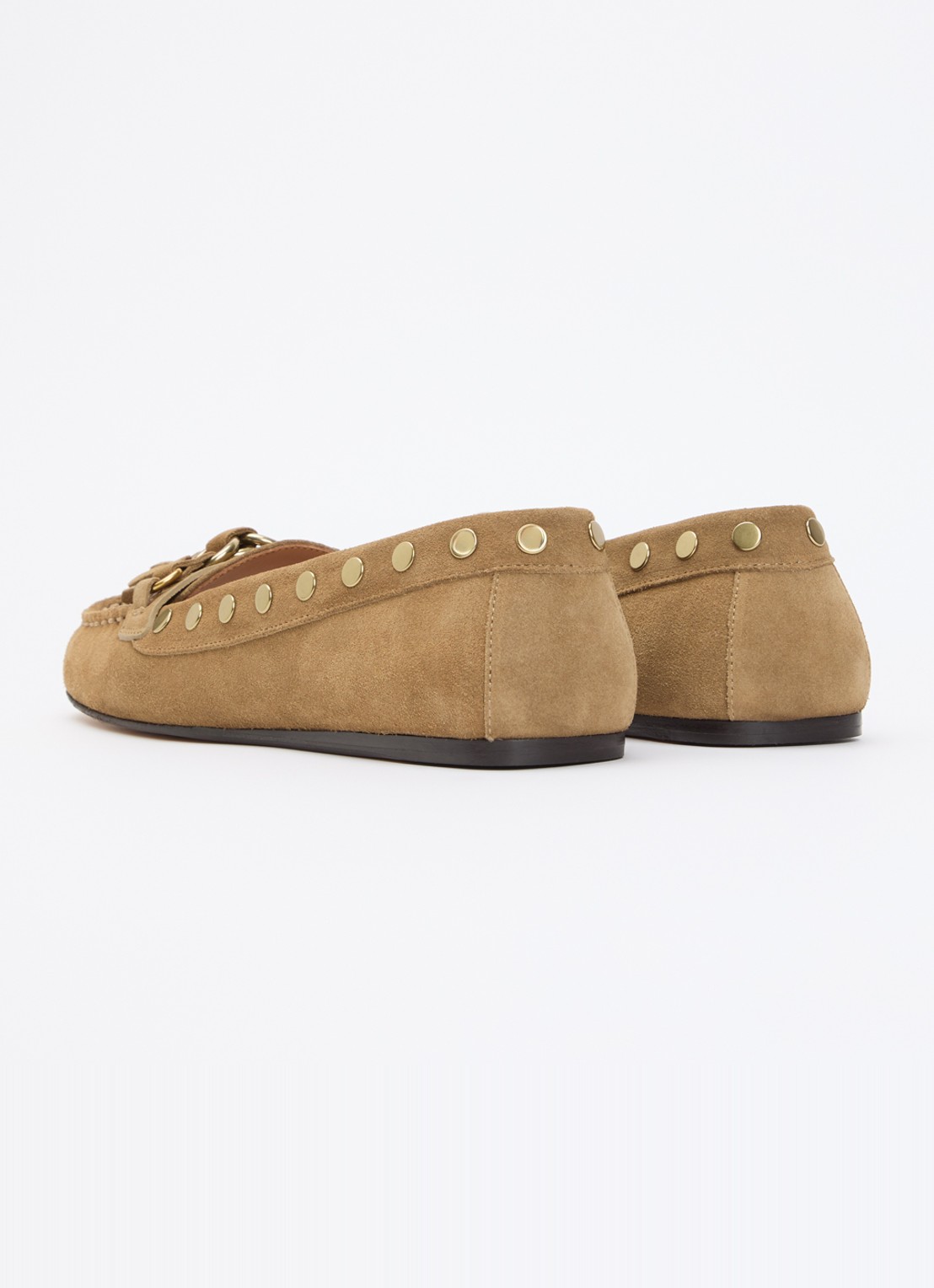 Isabel Marant Faxel loafer van kalfssuède met studs  - achterkant camel