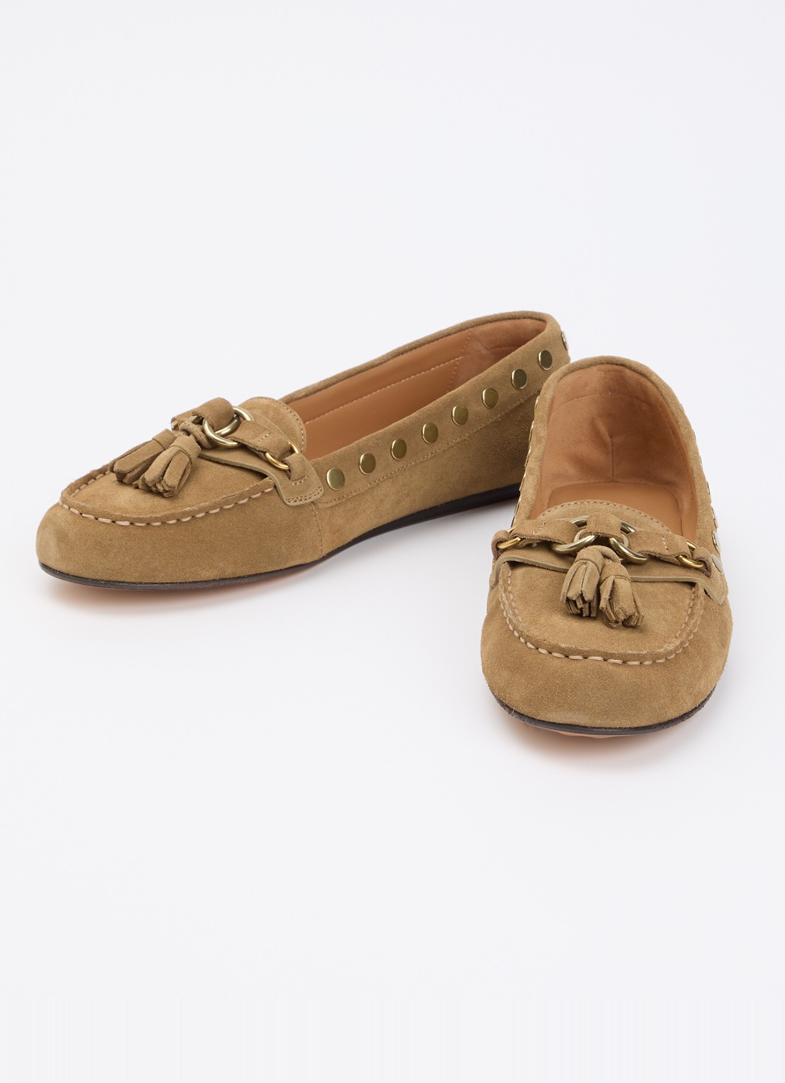 Isabel Marant Faxel loafer van kalfssuède met studs  - detail 2 camel