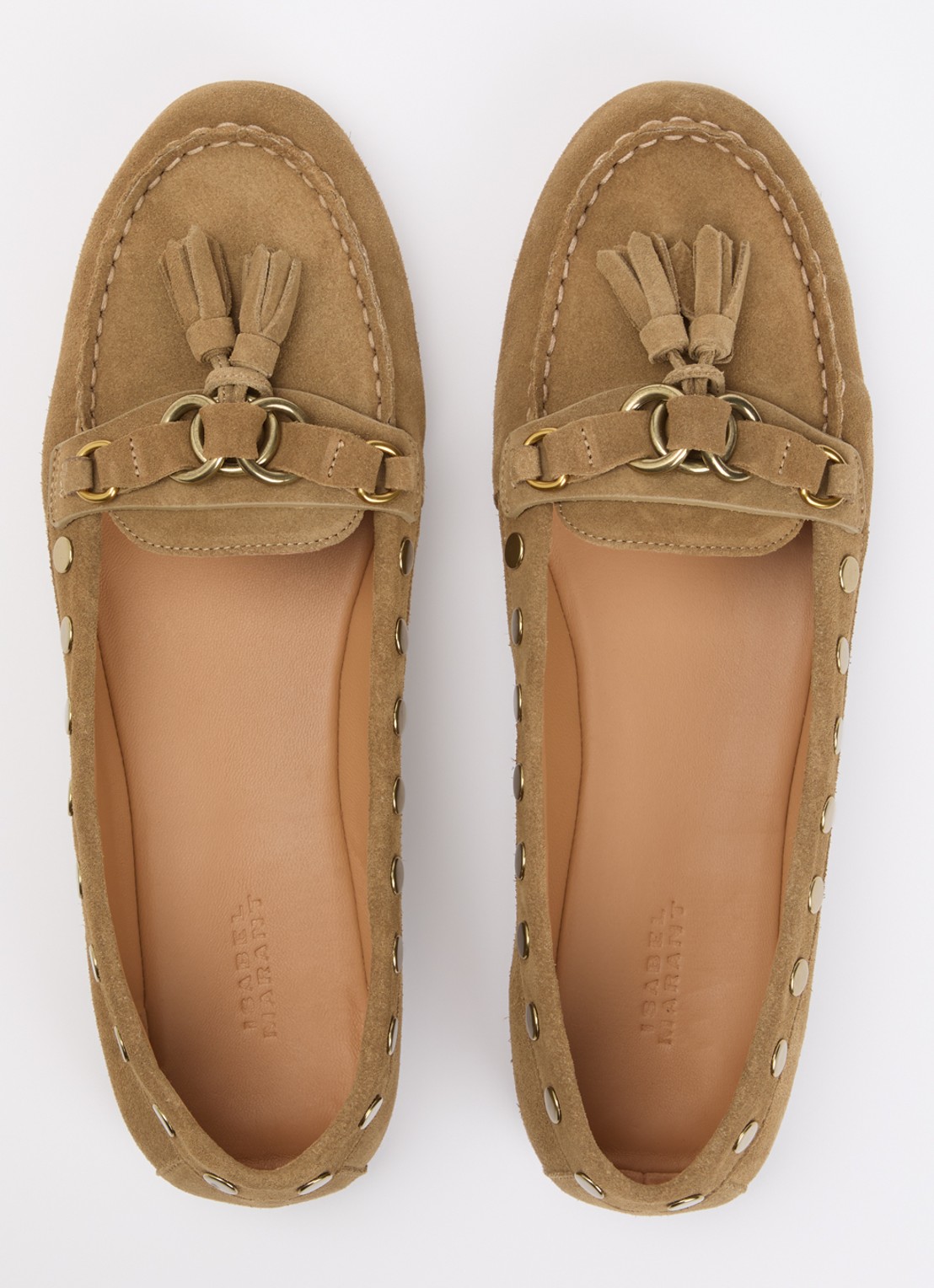 Isabel Marant Faxel loafer van kalfssuède met studs  - detail 3 camel