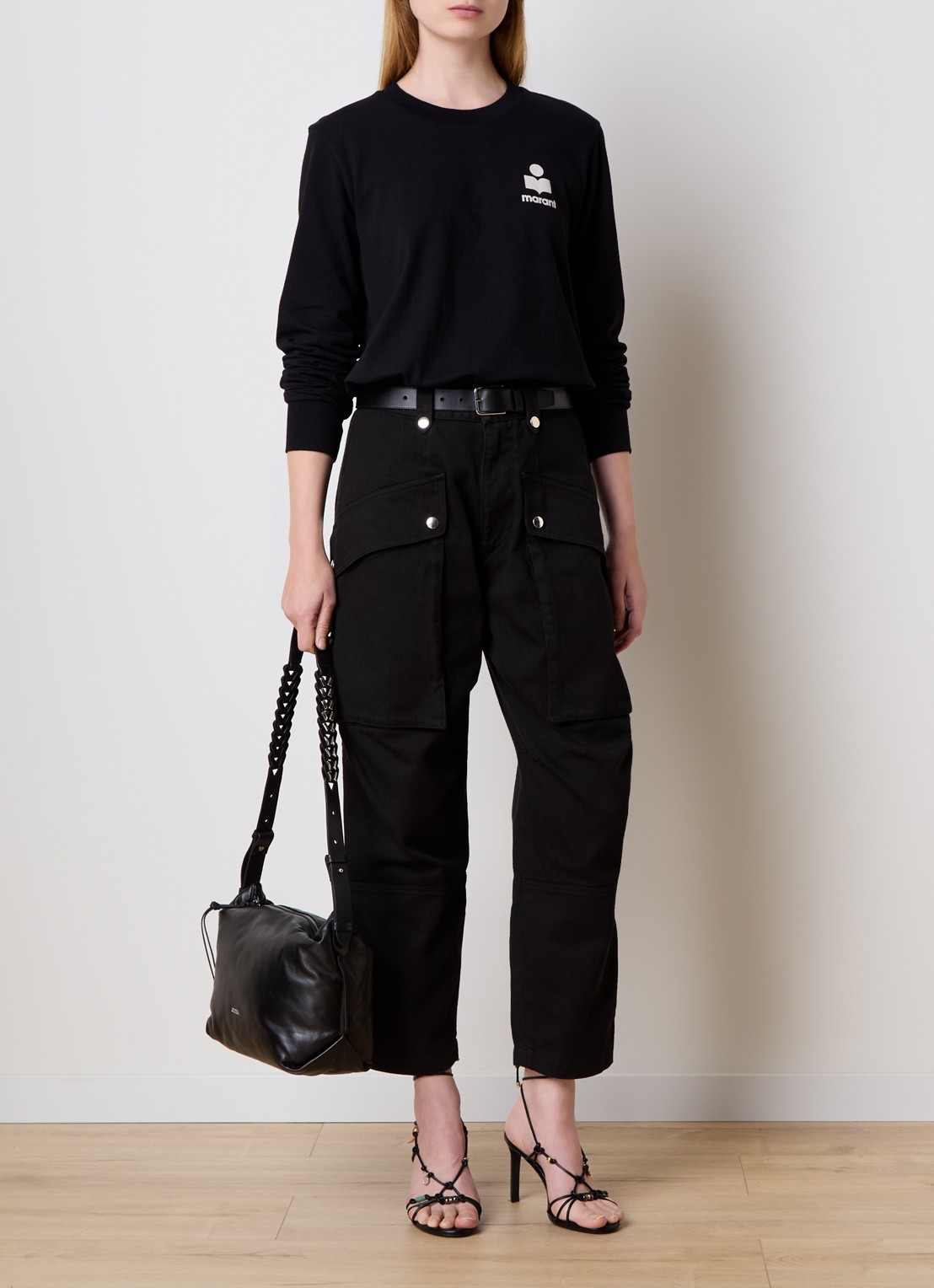 Isabel Marant Fijngebreide trui met logo- en backprint - voorkant 5 zwart