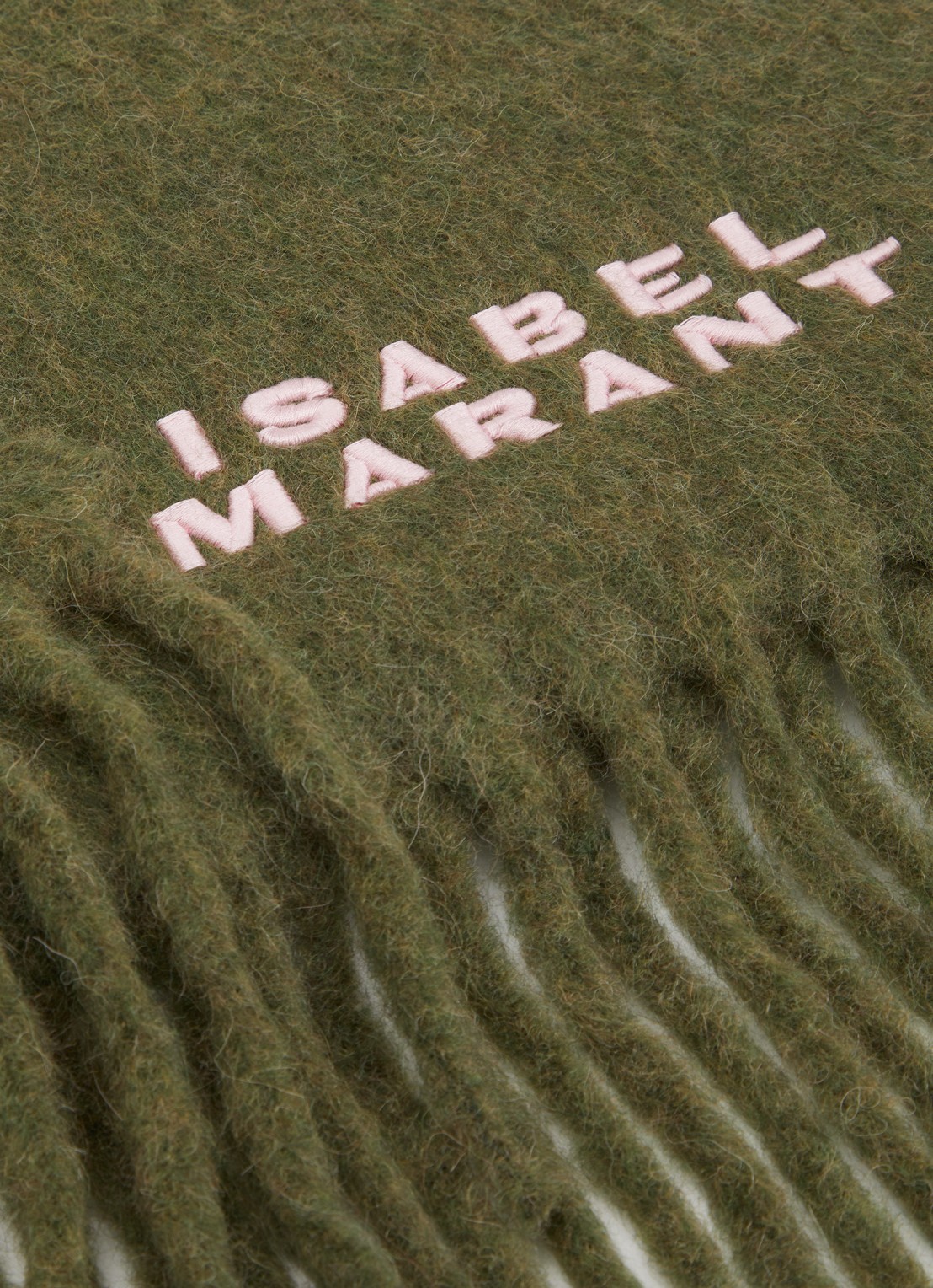 Isabel Marant Firny sjaal in alpaca wolblend met franjes 190 x 40 cm - detail 2 mosgroen