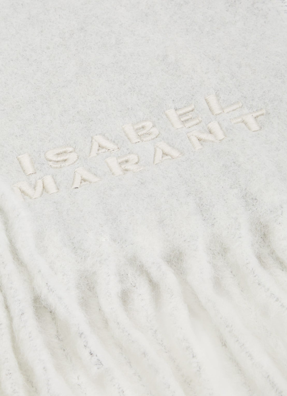 Isabel Marant Firny sjaal in alpaca wolblend met franjes 190 x 40 cm - detail grijsmele