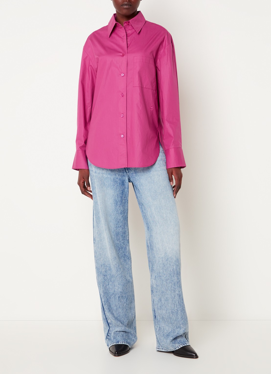 Isabel Marant Frizio blouse met logoborduring en borstzak - voorkant 3 donkerroze
